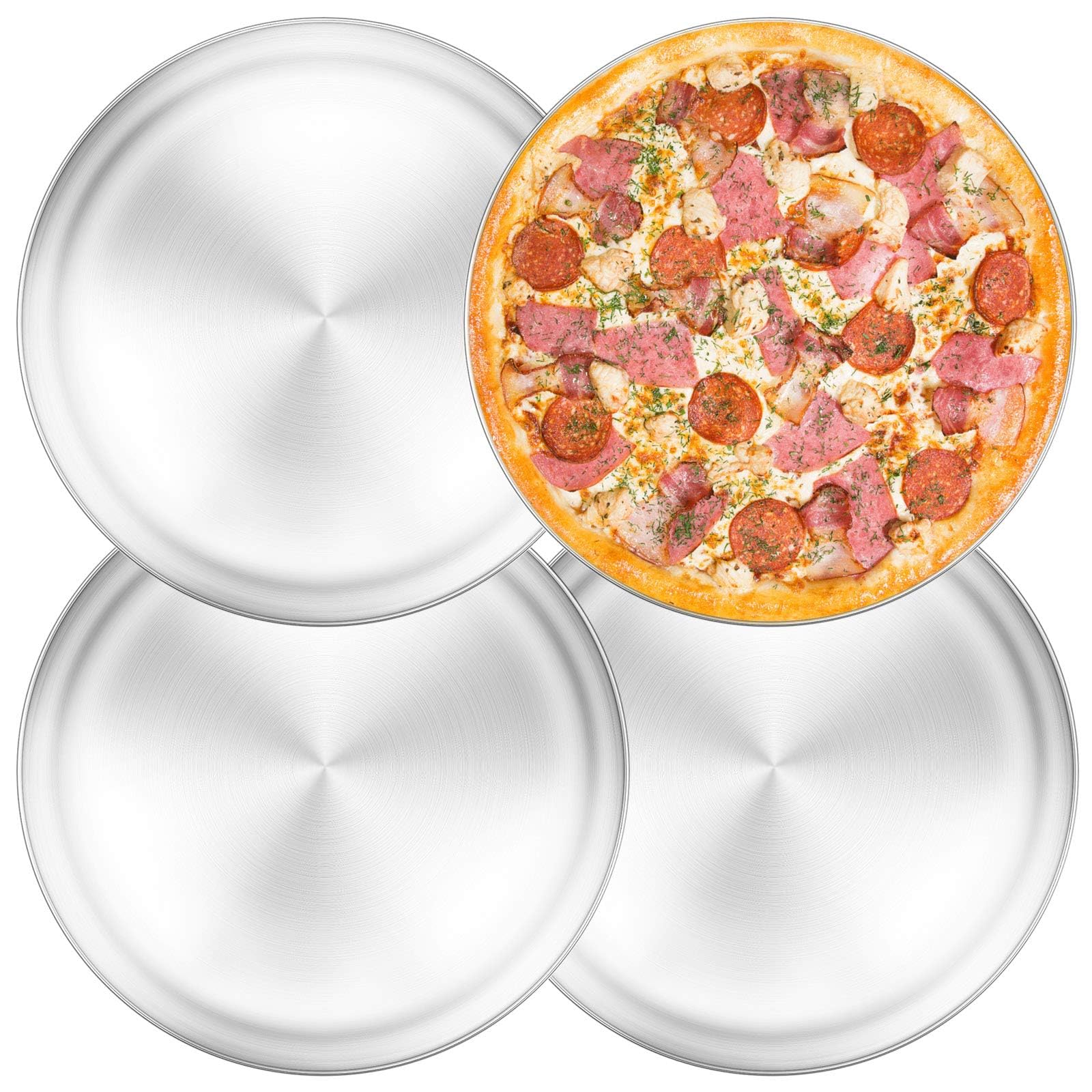 Patelnie do pizzy, Yodo 30 cm taca do pizzy ze stali nierdzewnej, okrągła talerz do pizzy do pieczenia, zdrowe i wytrzymałe, odporne na rdzę i nadające się do mycia w zmywarce - 4 sztuki