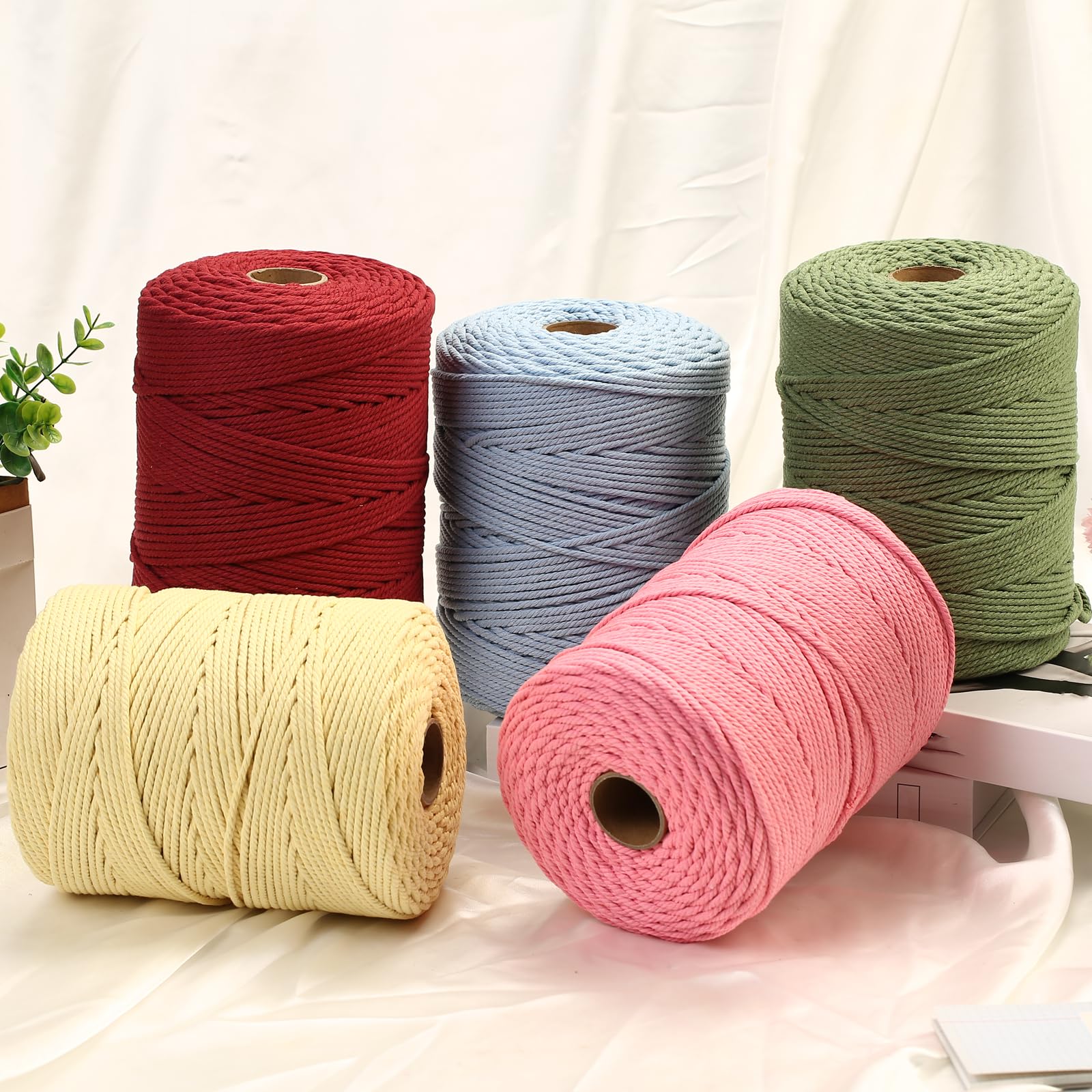 Cuerda de macramé de 4 mm x 328 yardas, cuerda de algodón natural, cuerda de macramé de colores, cuerda de algodón suave, suministros de macramé, cuerda de macramé para colgar plantas, colgar