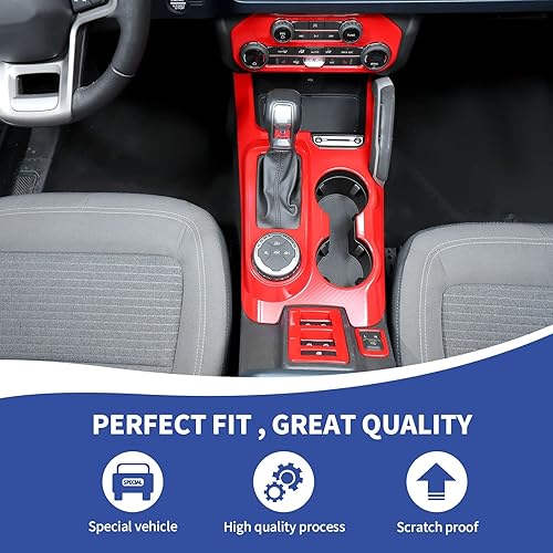 Miniatura 4 de RAZPOY Kit de moldura interior para Bronco 4 piezas cubierta del panel de palanca de cambios y calcomanía para interruptor de aire acondicionado y