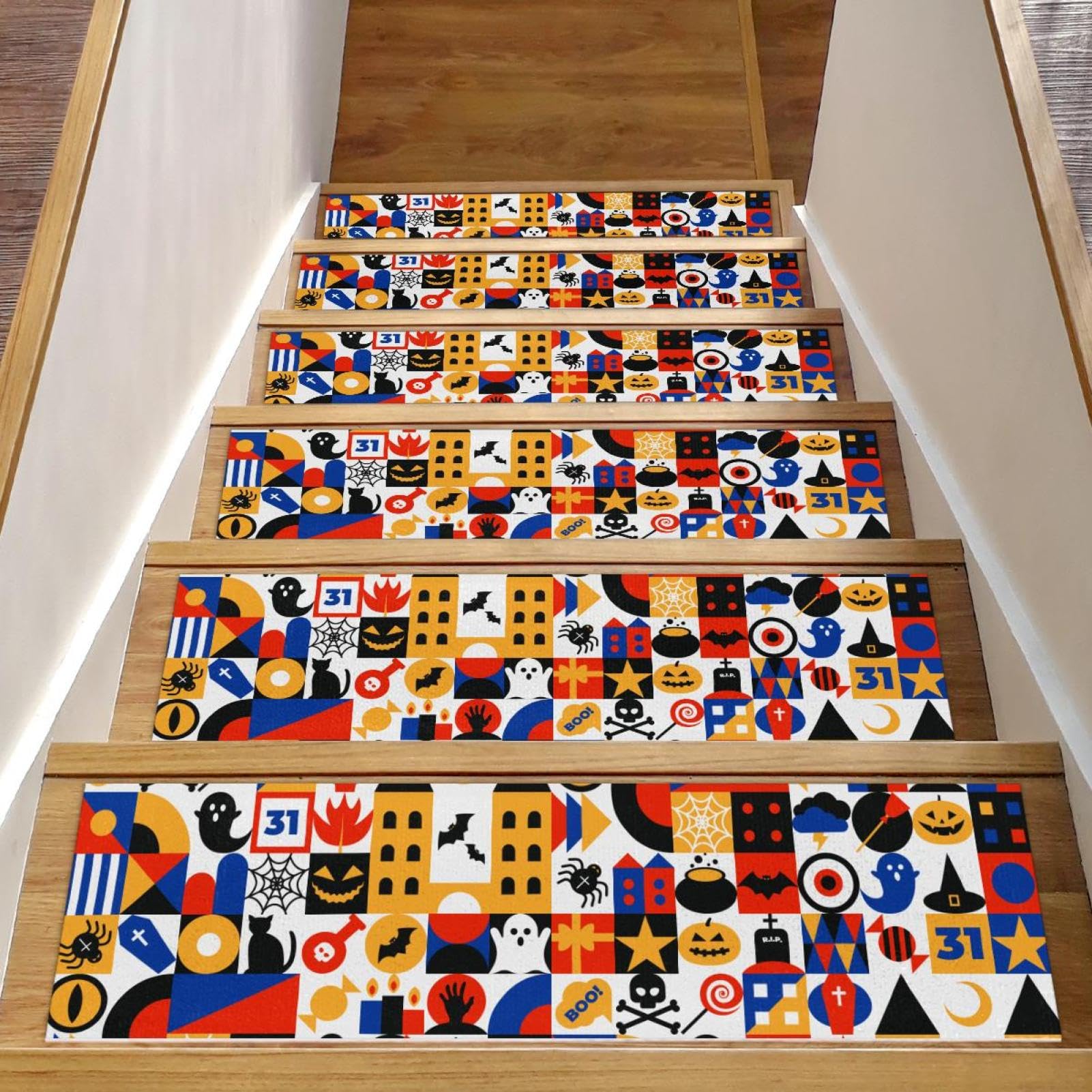 Marches d'escalier Halloween lot de 15 tapis 20x76 cm antidérapants pour intérieur en bois