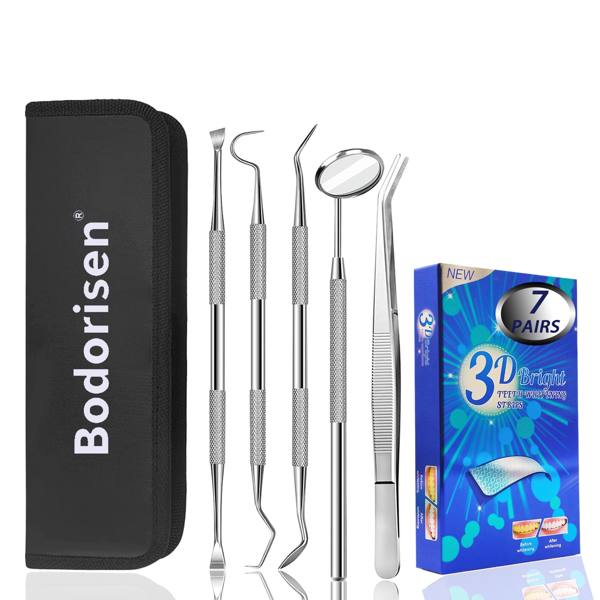 Dental Cleaning Whitening Kit for Personal Use Professional Stainless Steel Teeth Tools with Plaque Tartar Scraper Whitening Strips
