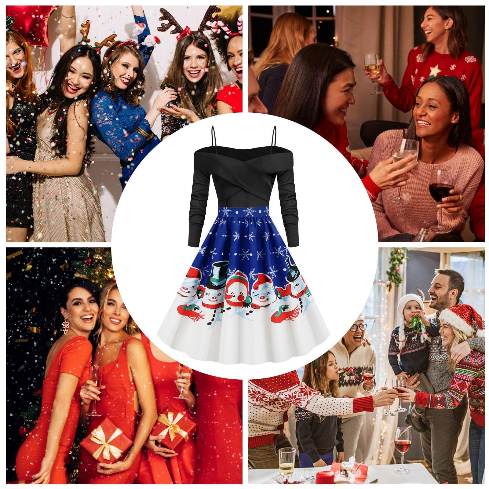 Vestito Taglia Grossa, DoraMe Donne Abito Di Natale Stampare Allacciare - Foto 10