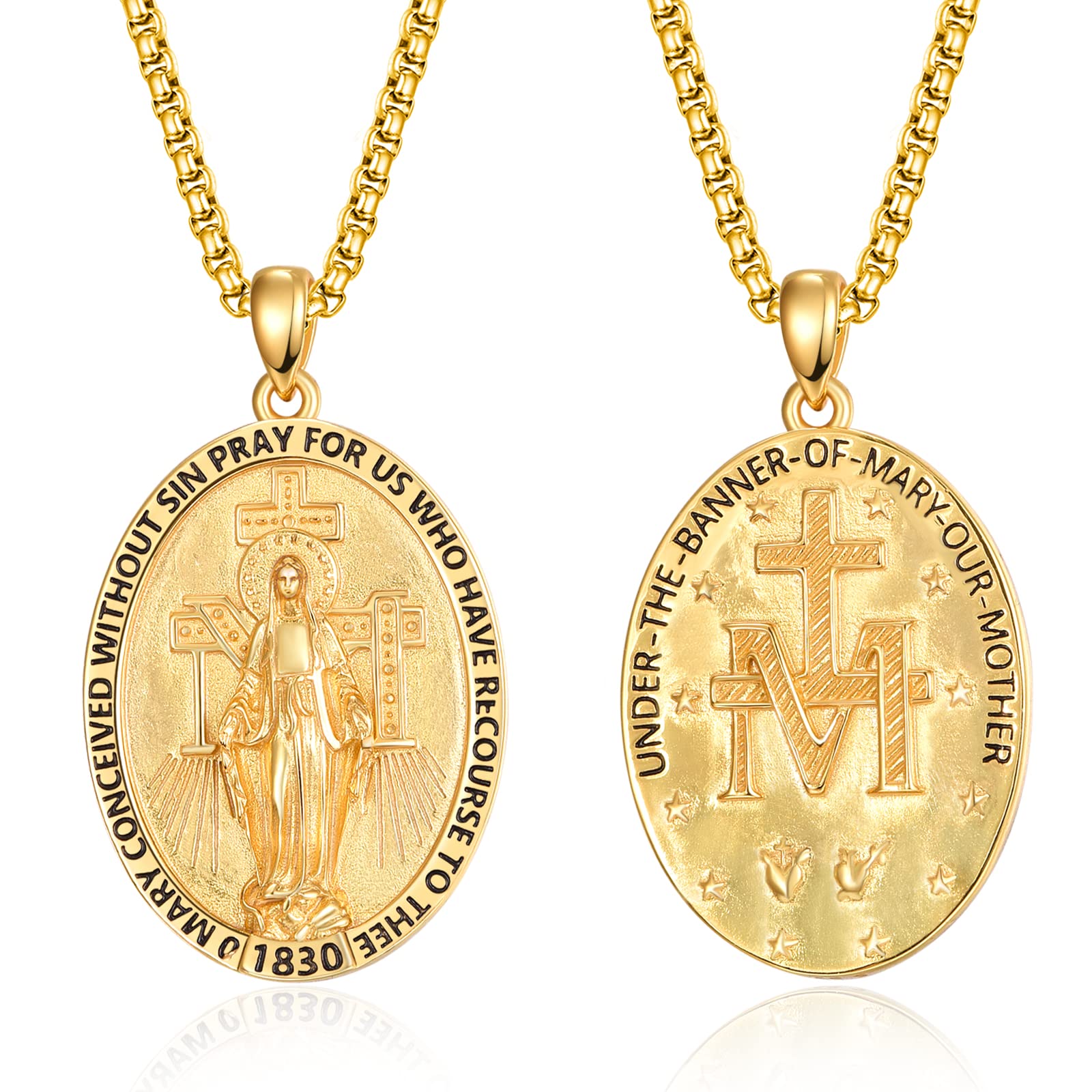 ADMETUS925 Sterling Silver Patron Saint Necklace | Amulet Necklace Cross Jewelry for Men with 2.5mm 22"+2" Rolo Chain