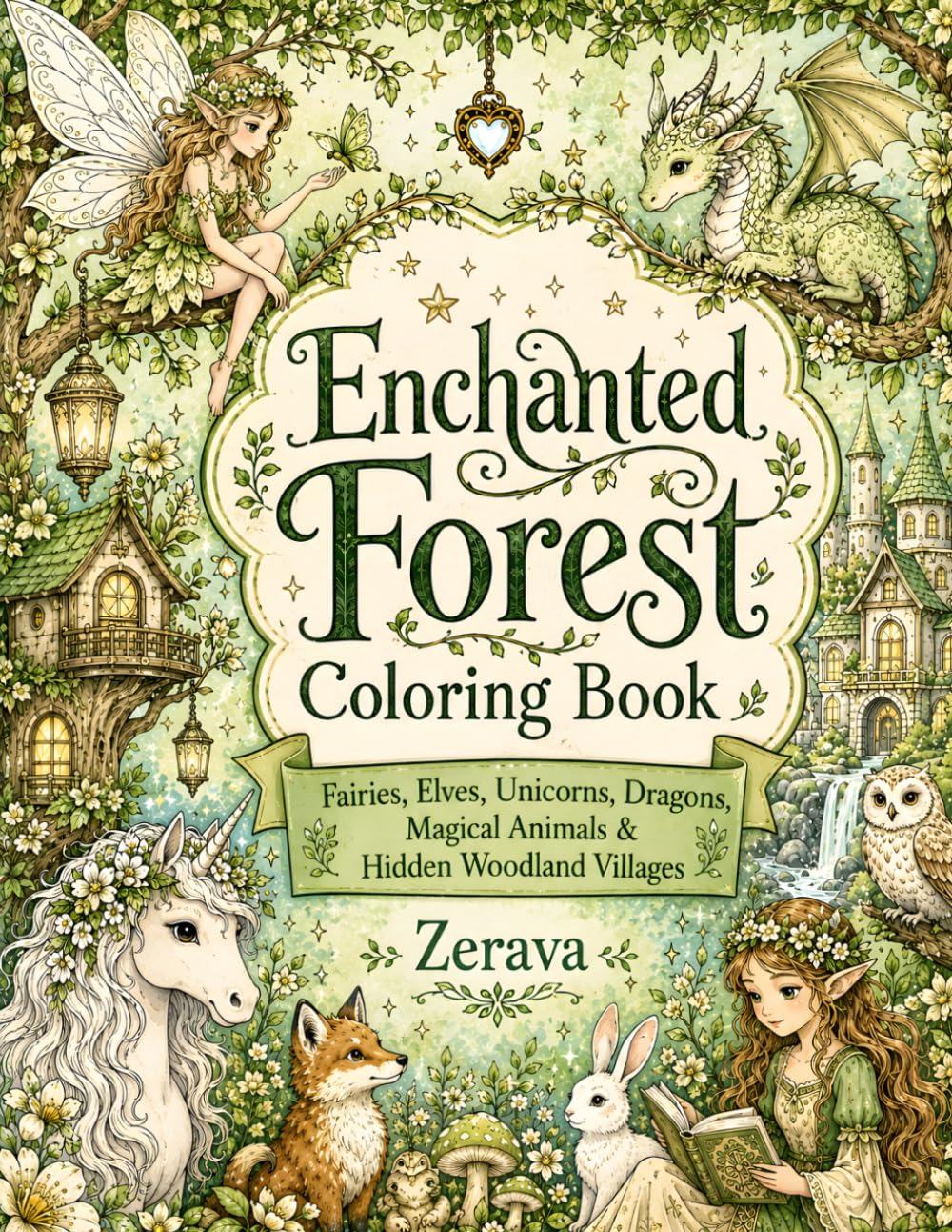 Enchanted Forest Coloring Book: Fairies, Elves, Unicorns, Dragons, Magical Animals & Hidden Woodland Villages