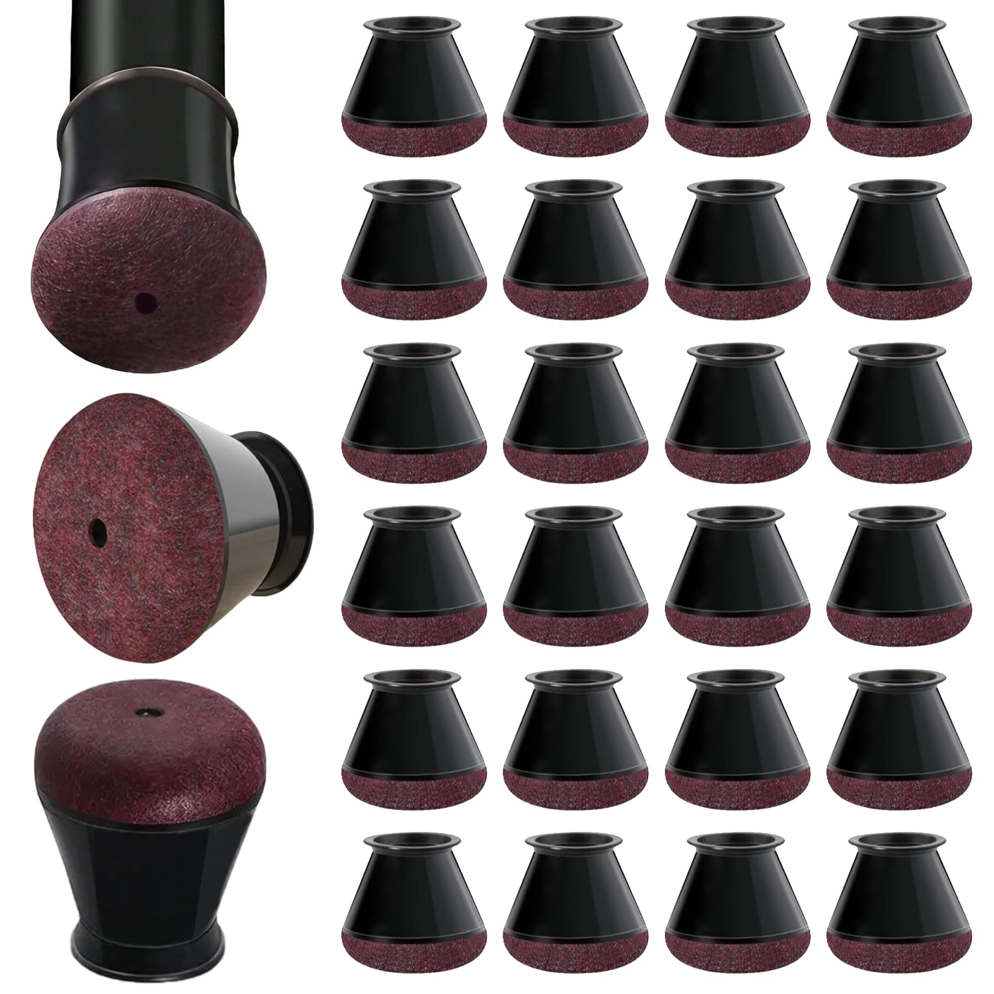 Xahpower 24 Pezzi Gommini per Sedie Rotondi, Copri Piedini Sedie in Silicone, Protezioni per Gambe di Sedie in Nero, Proteggi il Pavimento e Riduci il Rumore (Adatto per: 14-20mm)