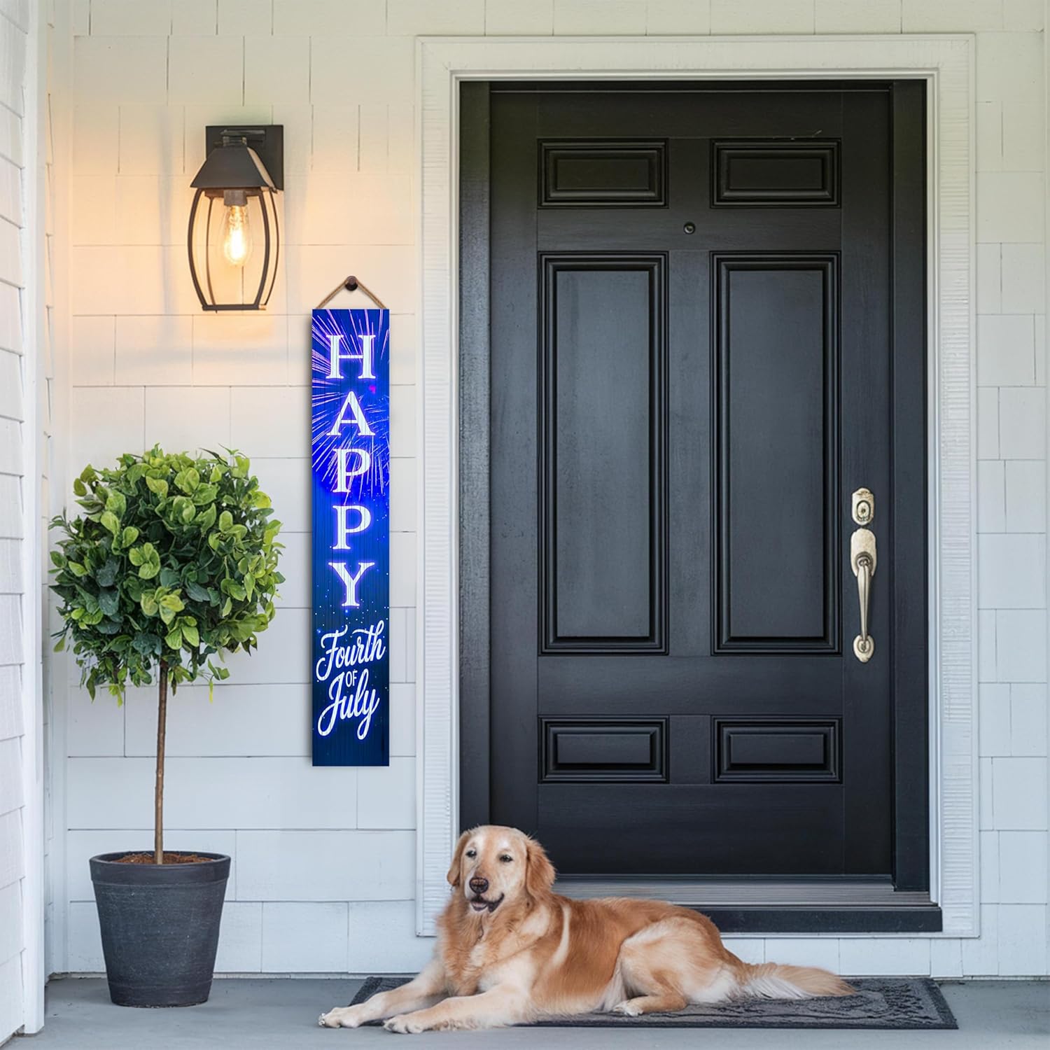 4th of July Welcome Sign for Front Porch, Patriotic Welcome Home Sign, Rustic Welcome Home Decorations for Outdoors, 48x8" PVC Sign, Design 5