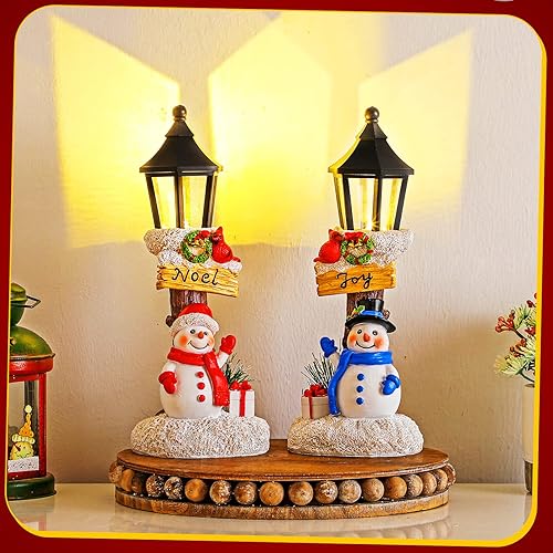 Miniatura 5 de Karenhi Paquete de 2 decoraciones de mesa de Navidad iluminadas, figuras de muñeco de nieve de Navidad, decoración de centros de mesa de muñeco de