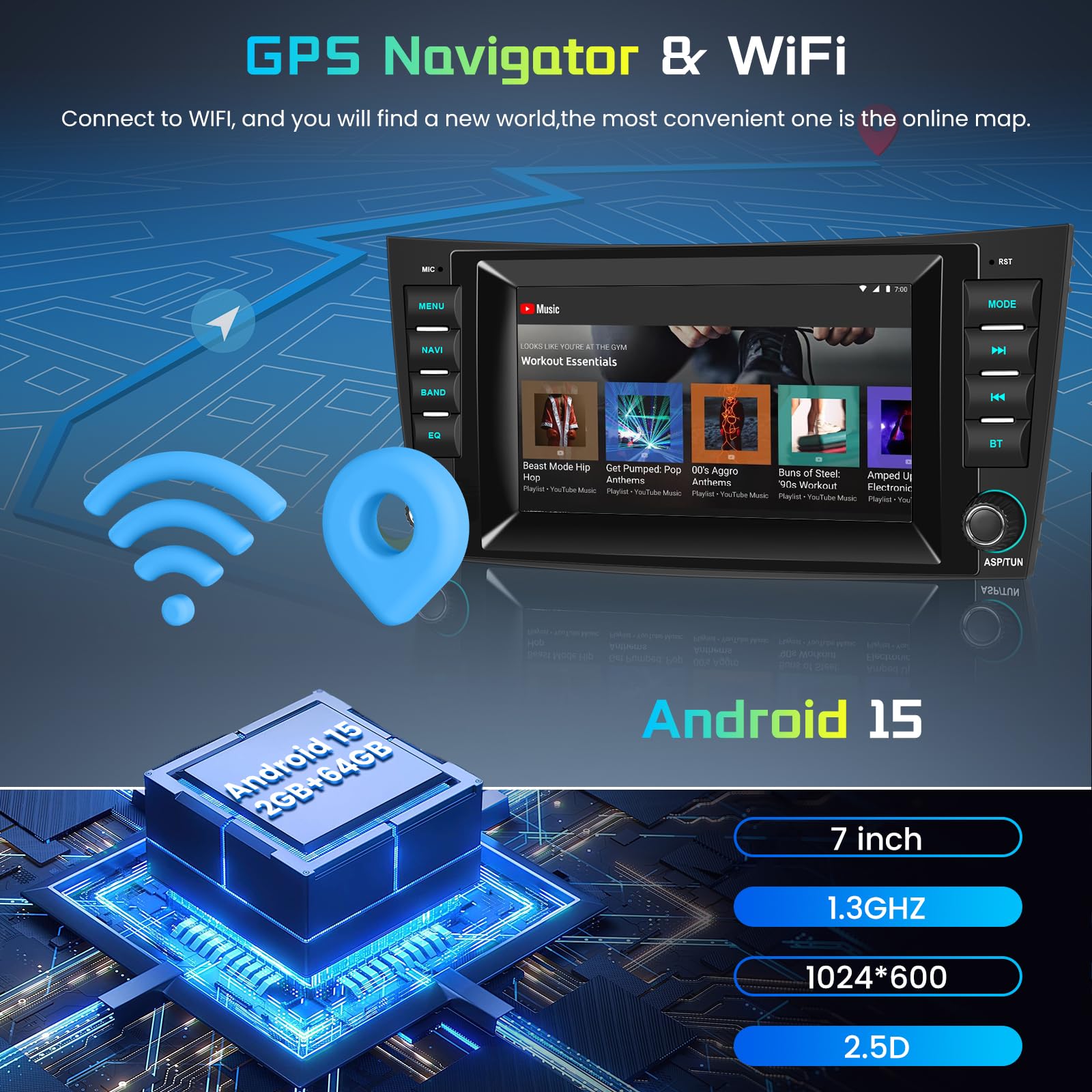 Hodozzy 2G+64G Autoradio für Mercedes-Benz E-Klasse W211 CLS-Klasse W219 mit Wireless Carplay Android Auto, 2 Din Radio 7 Zoll Touchscreen mit Navi Bluetooth WiFi DSP FM/RDS Canbus Rückfahrkamera