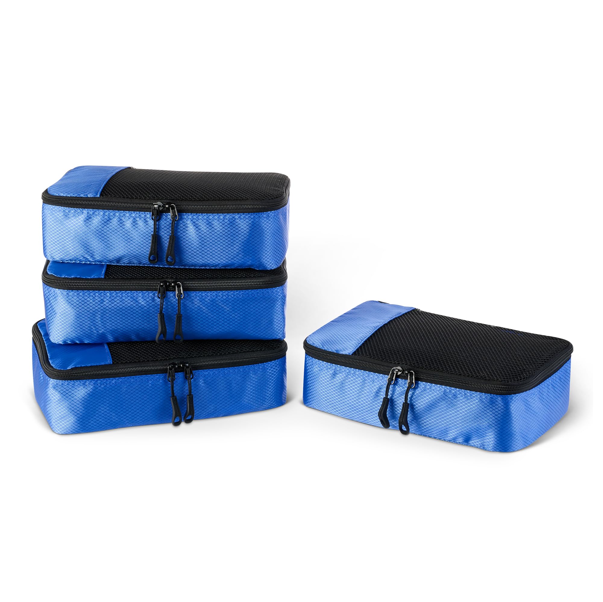 Amazon Essentials, Set di 4 Packing Cube, Accessori da Viaggio, Organizer per Bagagli con Doppia Cerniera, Parte Superiore in Rete, 100% Poliestere, S/M/L/Slim, Blu (in Precedenza Amazon Basics)