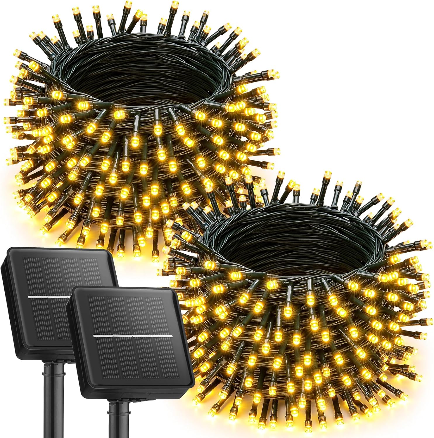 Brightown 2 Pack Solar Christmas Lights, 92Ft 240 LED Solar String Lights Outdoor Waterproof with 8 Modes, Solar Light Outdoor for Patio Yard Tree Garden Party Decorations, Warm White Warm White 2 pack
