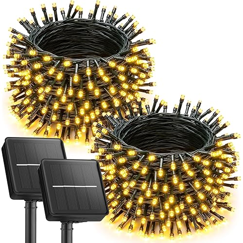 Brightown 2 Pack Solar Christmas Lights, 92Ft 240 LED Solar String Lights Outdoor Waterproof with 8 Modes, Solar Light Outdoor for Patio Yard Tree Garden Party Decorations, Warm White