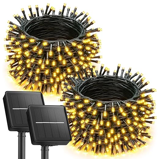Brightown 2 Pack Solar Christmas Lights, 92Ft 240 LED Solar String Lights Outdoor Waterproof with 8 Modes, Solar Light Outdoor for Patio Yard Tree Garden Party Decorations, Warm White