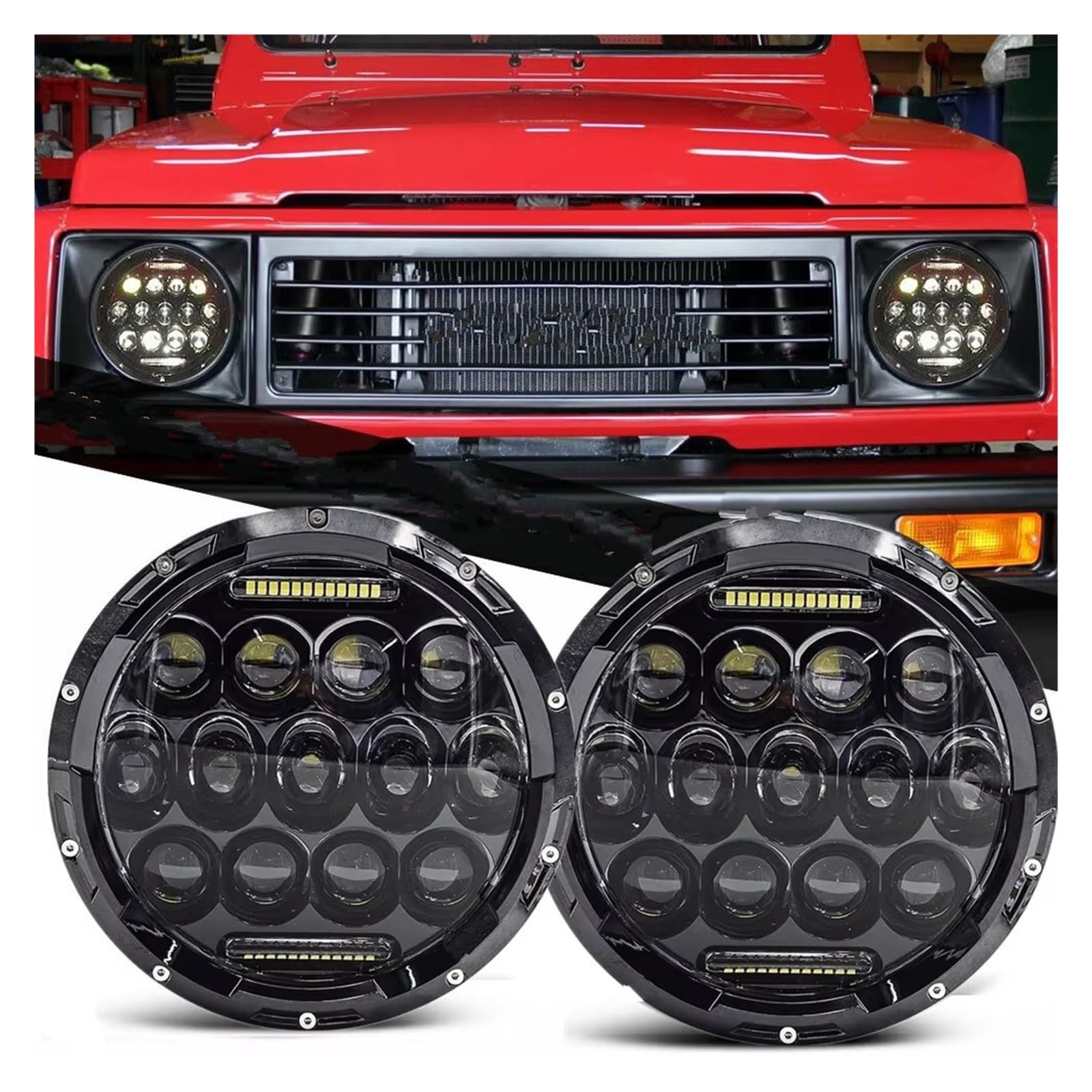 Faro anteriore Per Lada Per Niva 4X4 Per Auto Fuoristrada Nero 7 Pollici LED Fari Rotondi DRL Hi Lo Beam Faro(D 2pcs)