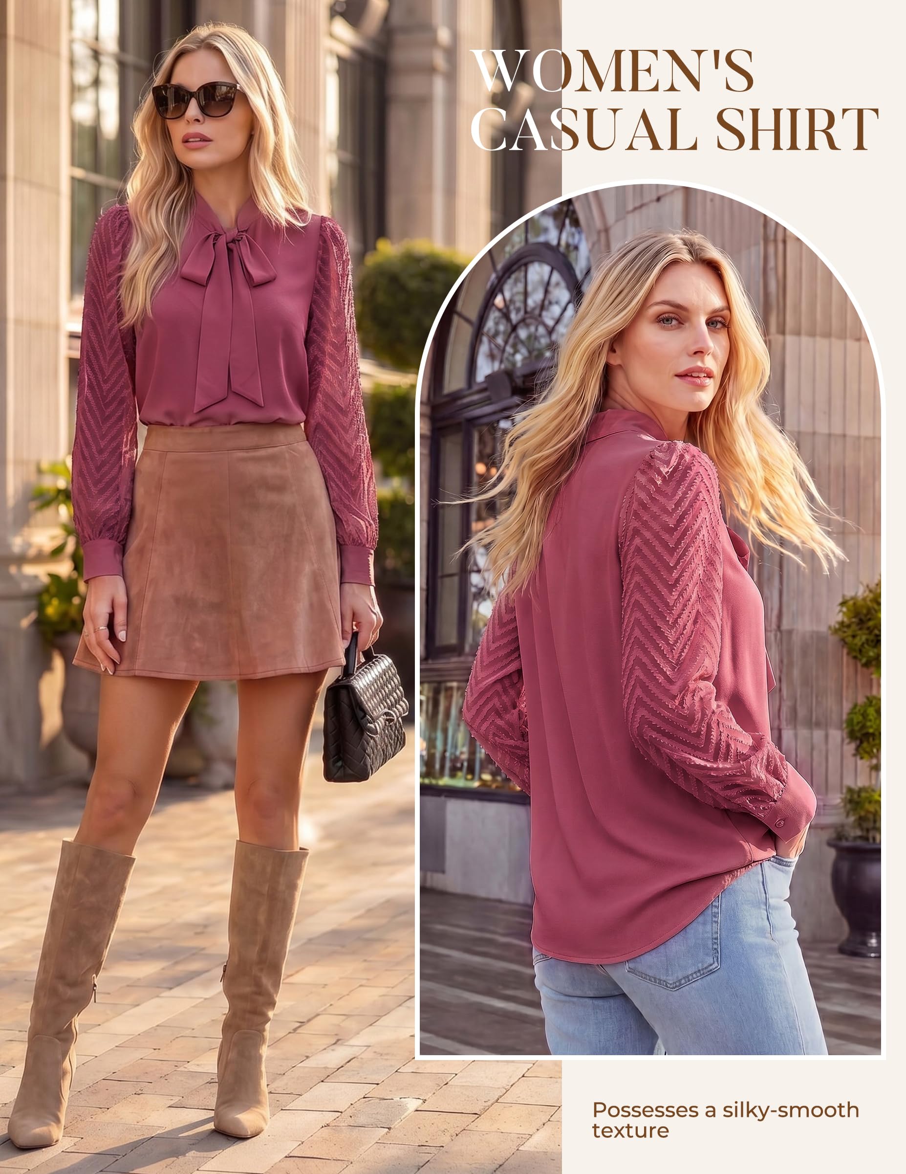 GRACE KARIN Damen Spitzen Langarmshirt Elegant Festliche Herbst Oberteile