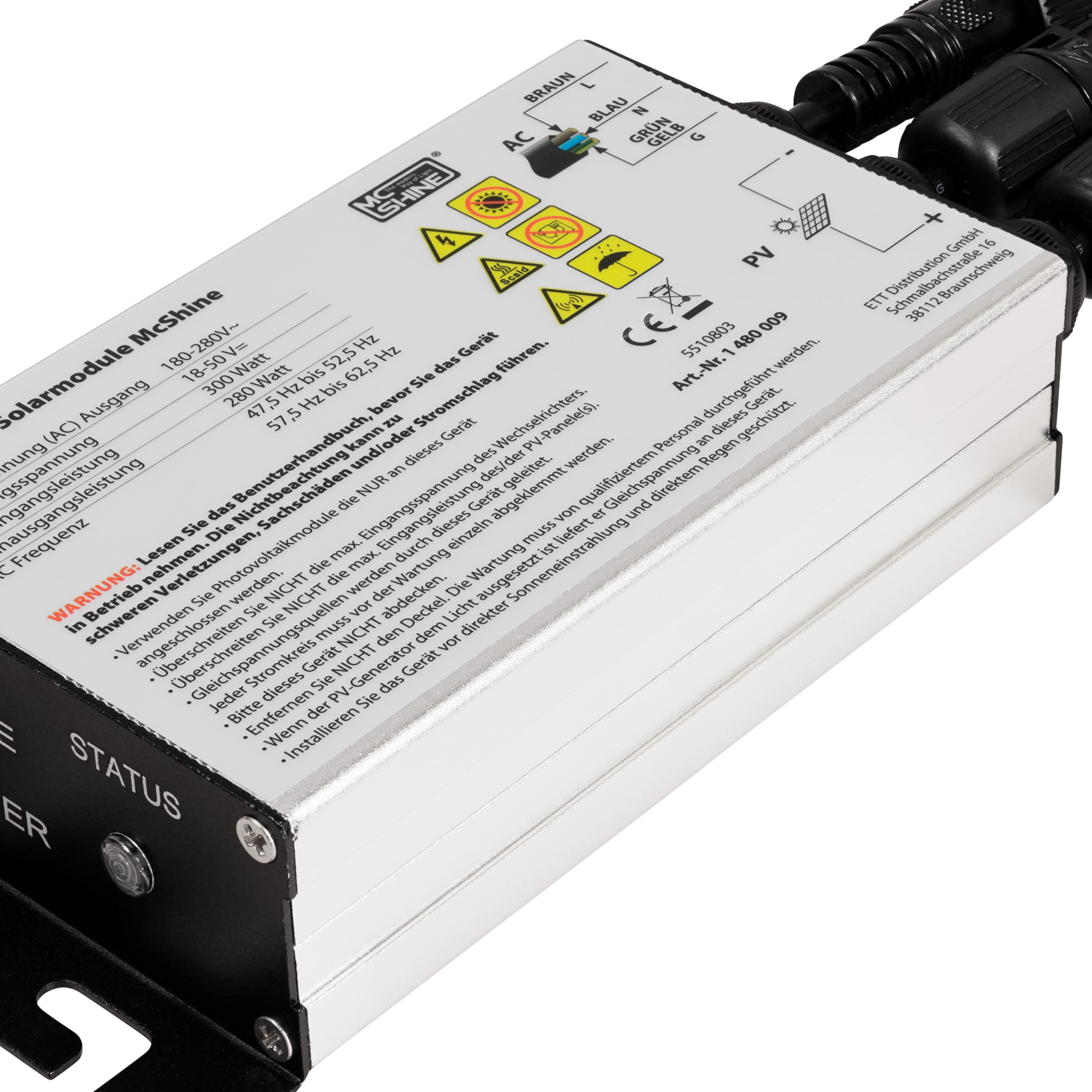 McShine - Wechselrichter für Solarmodule | 300W, 5M Kabel, IP55 | Wechselrichter für Solar Balkonkraftwerk, MPPT 24V-40V