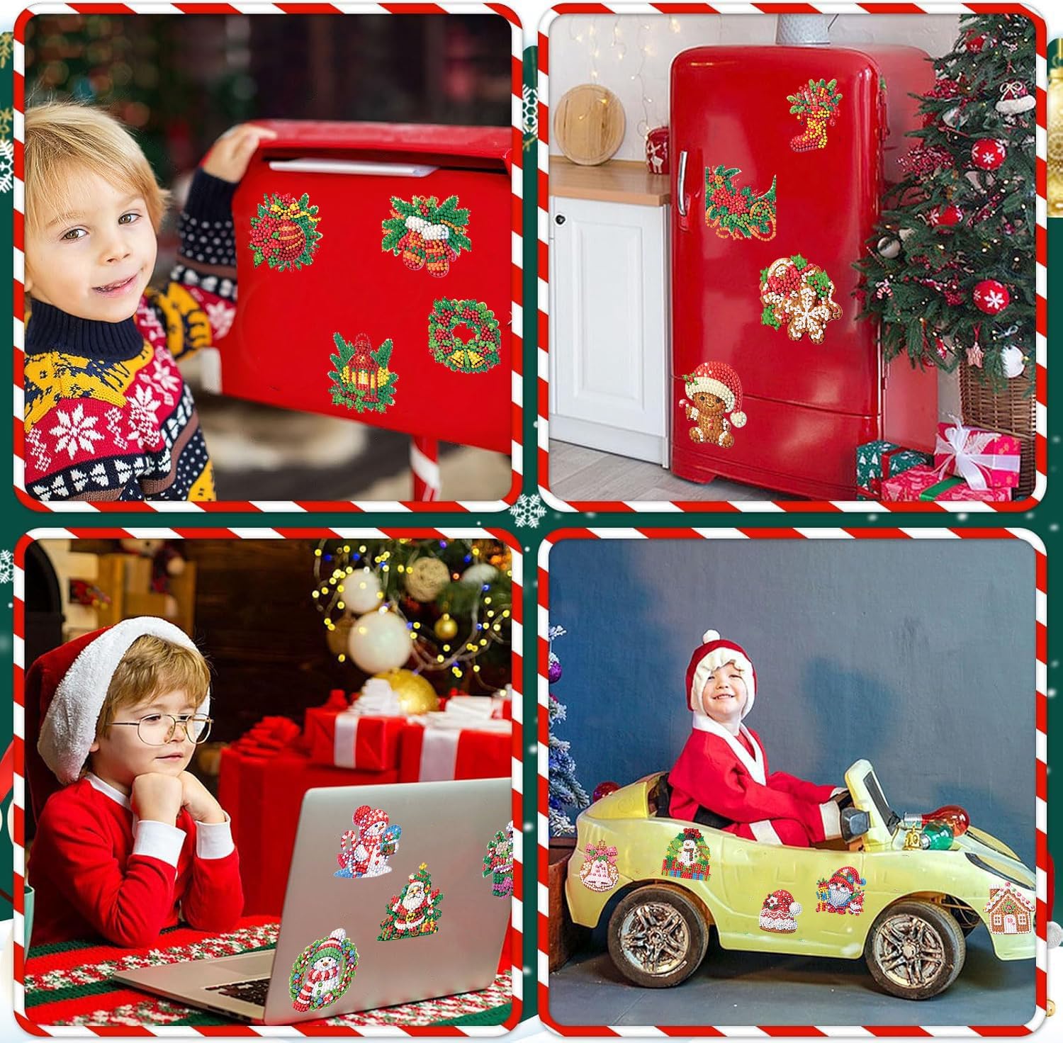 bleihum 48 Pcs Diamond Art Stickers for Kids Ages 4-8-10-12, Christmas Diamond Painting Stickers Kit for Kids, DIY Mosaic Sticker Art Kits for Girls Boys Gifts