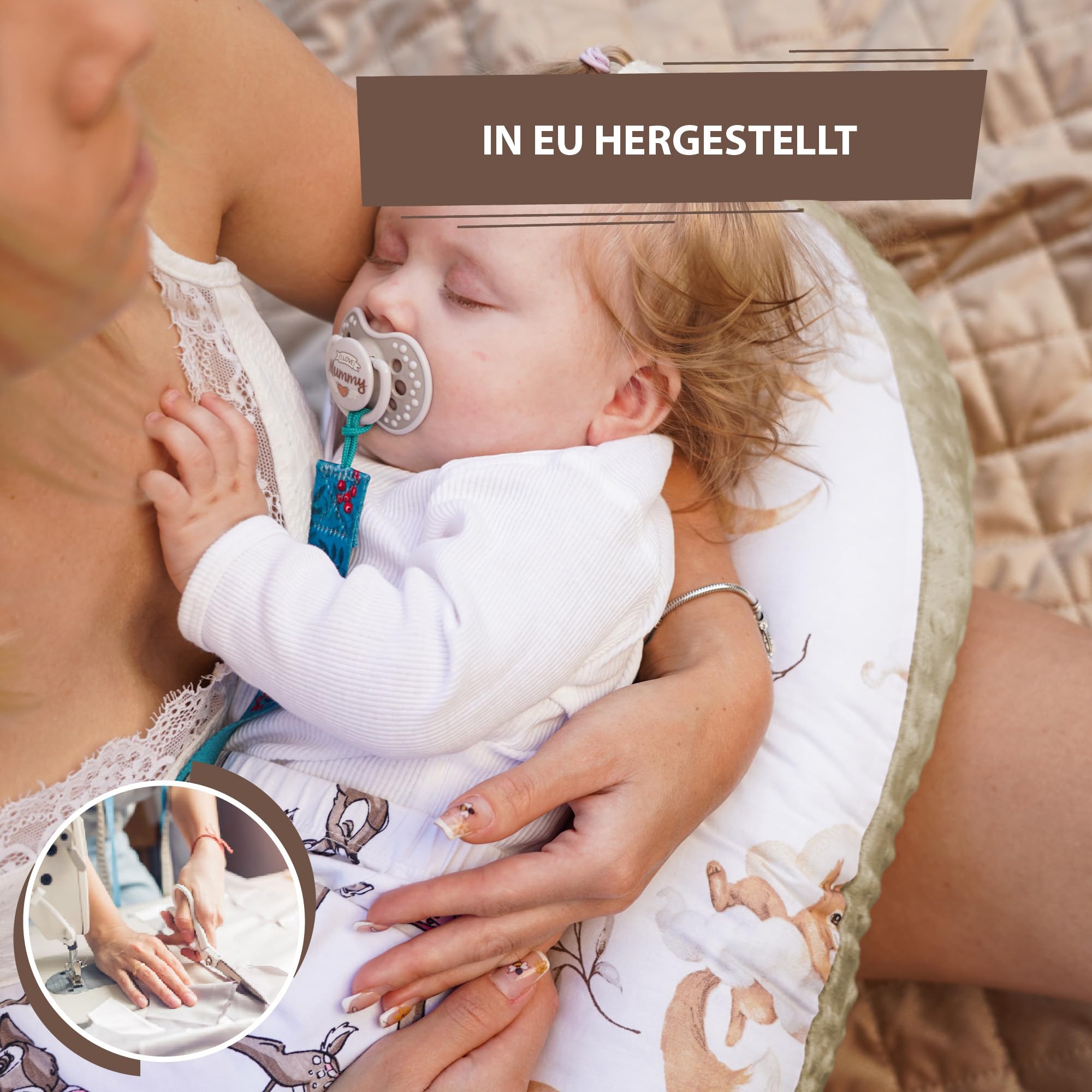 Piccolo cuscino per allattamento Basic 130 cm - Cuscino per allattamento compatto piccolo cuscino per allattamento Nursing Breastfeeding Pillow per viaggiare Sonno Orso addormentato Marrone