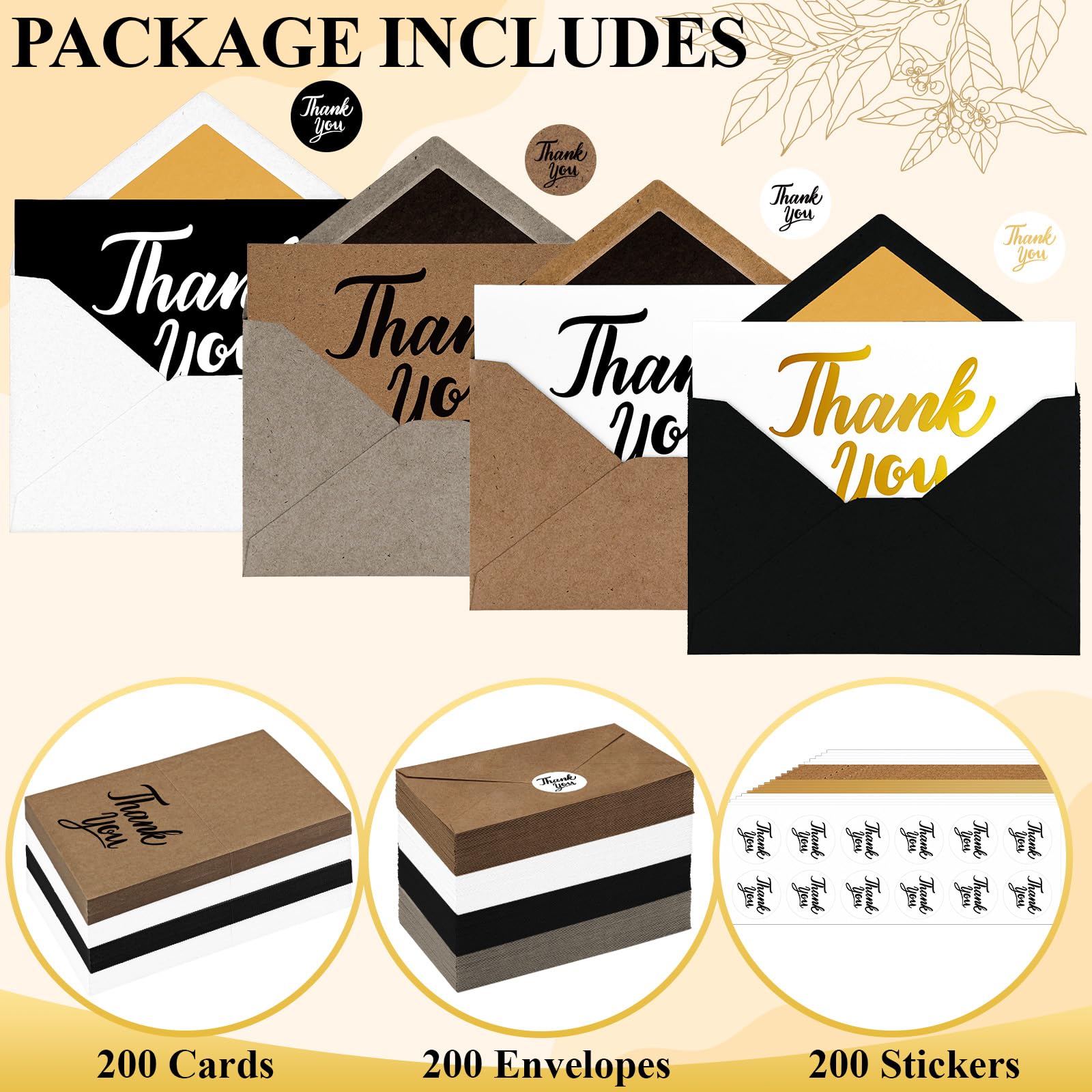 Tarjetas de agradecimiento con sobres Kraft (multicolor)