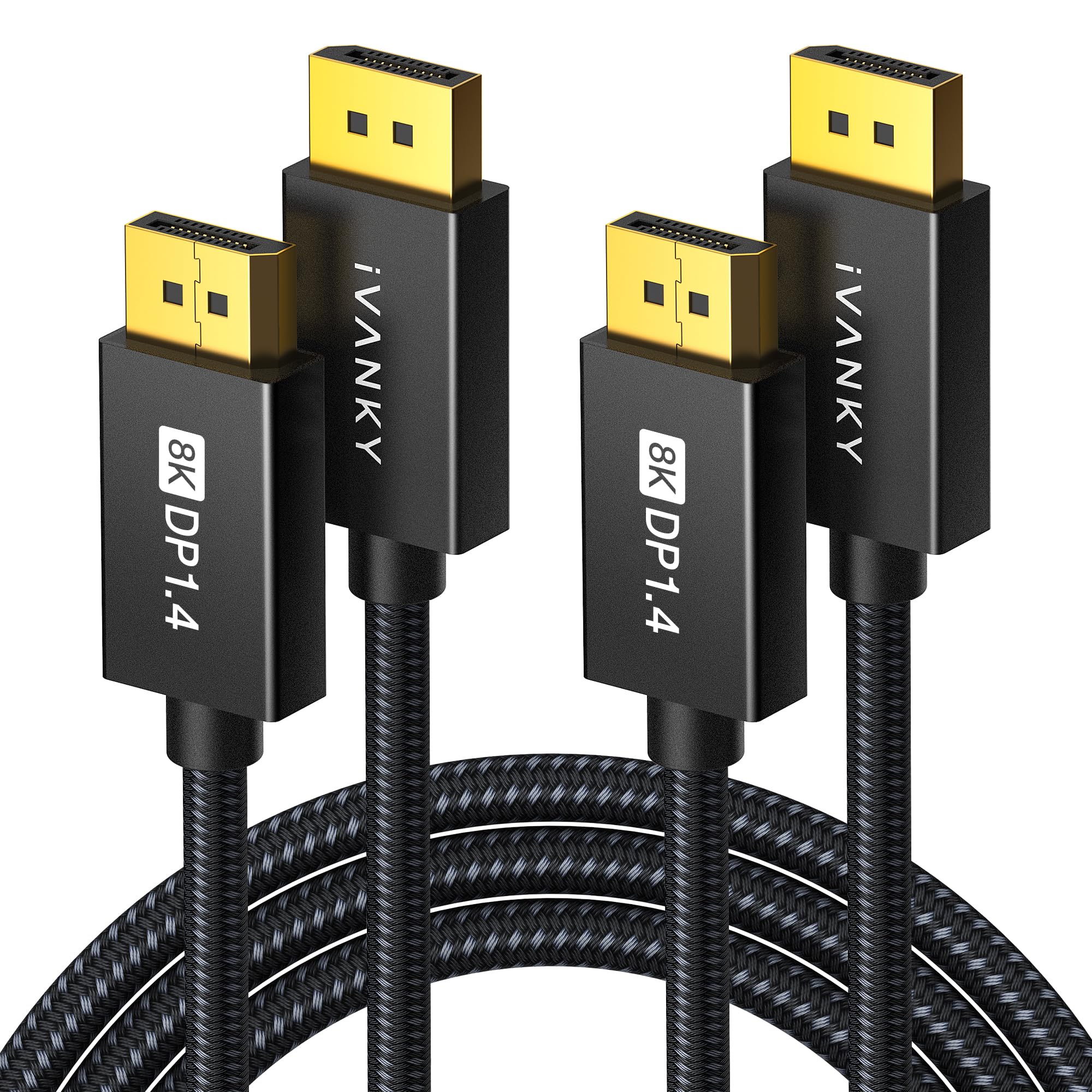 IVANKY DisplayPort Cable 1.4, 10ft (2 Pack), 8K 32.4Gbps DP to DP Cable