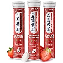 Upsa Hydramax Daily Electrolyte Hydration Tablets Natural Strawberry Effervescent Hydrating Supplement with 4 Essential Electrolyte & Vitamin C Daily Hydration Mix Support 48 Count 48 Servings