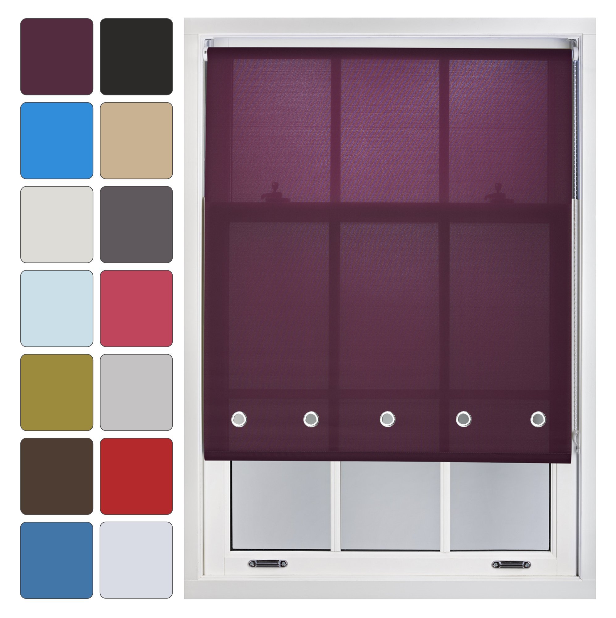 FURNISHED Daylight Roller Blind with Eyelets Made to Measure, Aubergine, Up to 165W x 165H cm