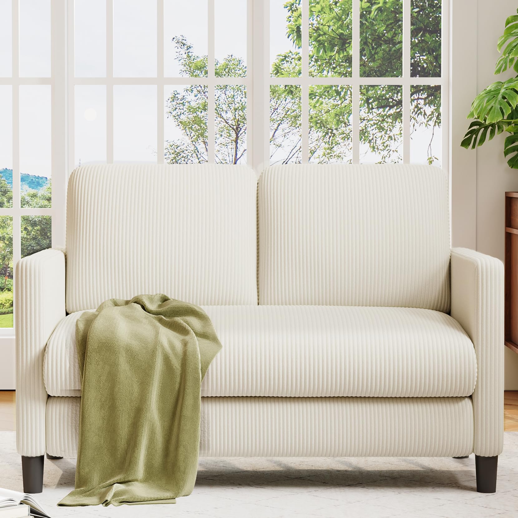 Welzona Sofa Couch 2 Sitzer, Kleines Sofa Couch für Schlafzimmer, Gemütliches Mini Sofa, Werkzeugfreies Aufstellen von 2 Sitzer Sofa für Wohnzimmer, Mini Couch aus Vollholz für kleine Räume