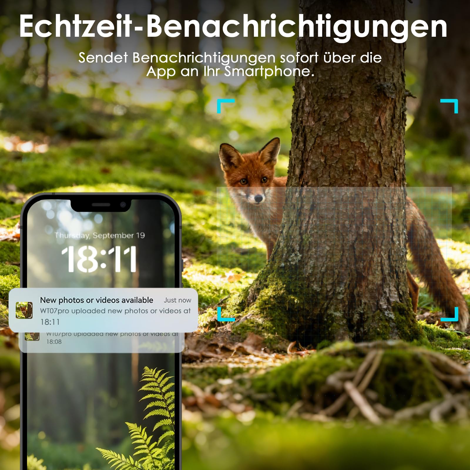 WOLFANG 4G/LTE Wildkamera Solar, 2K 48MP Live Übertragung Wildkamera mit Handyübertragung App, 5200H mAh Akku, Wildtierkamera mit Nachtsicht Bewegungsmelder mit 64G Speicherkarte IP66 Wasserdicht