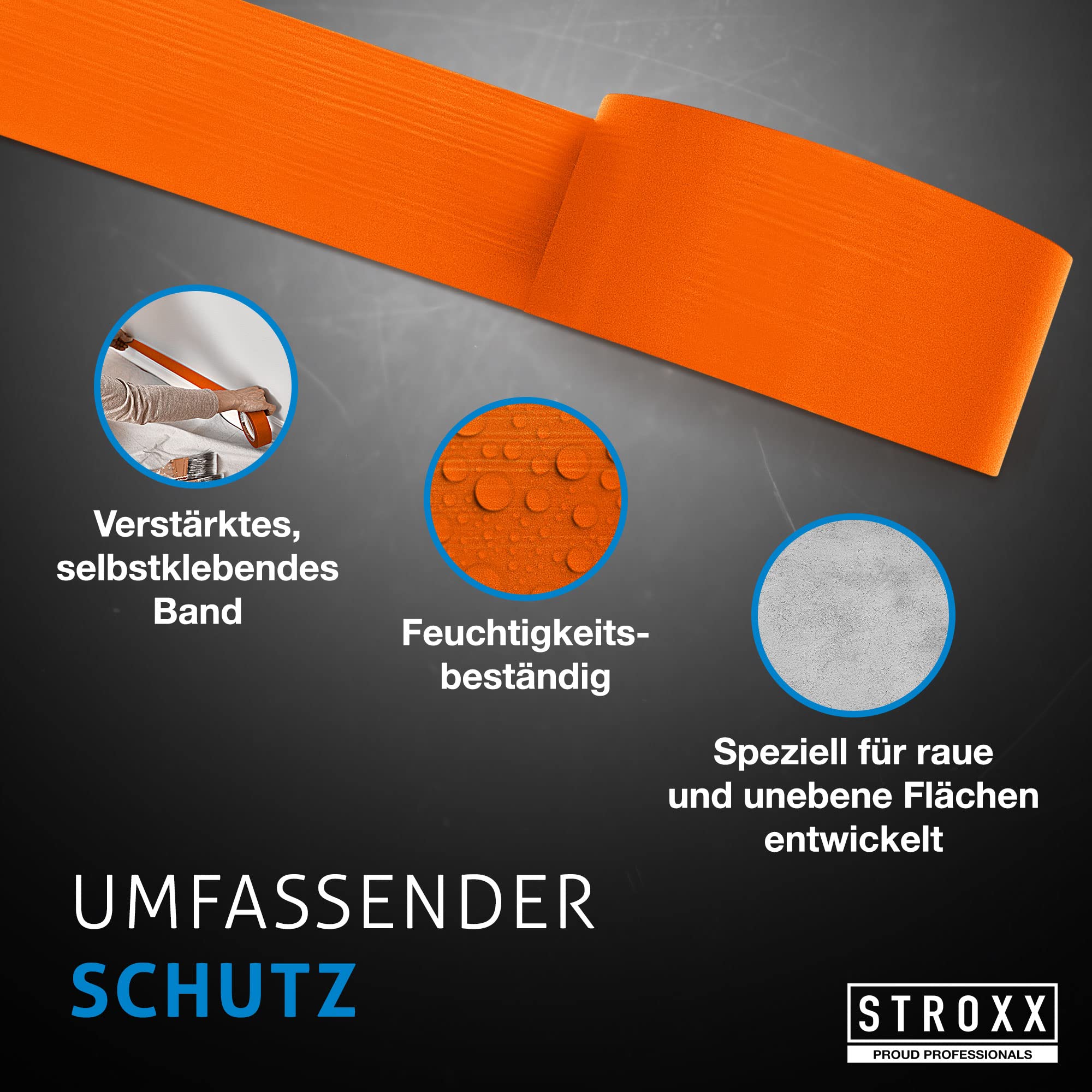 STROXX – 20x Putz- und Maler Abklebeband 50mm x 33m – Abdeckband orange für Malerarbeiten & Renovierungen – Malerkrepp zum Streichen & Lackieren – wasserfest & rückstandslos entfernbar