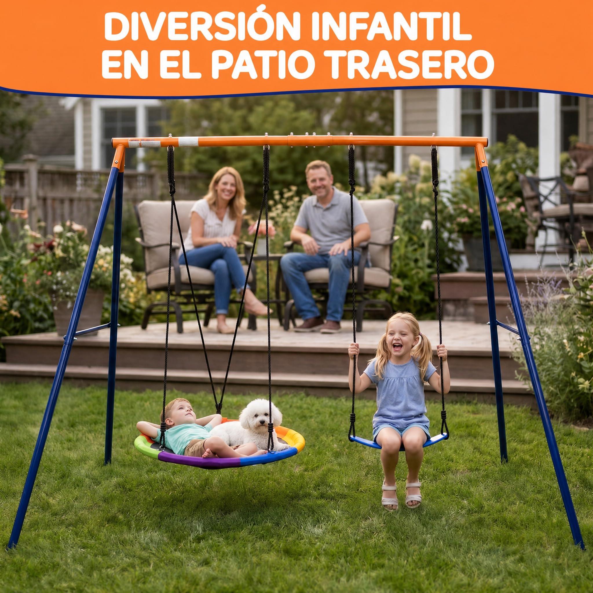 hotsizz Juego de Columpio Jardin Exterior de Metal Resistente, Columpios Infantiles para Niños, Estructura de Acero, Dimensiones 245×182×148 cm para Patio y Terraza