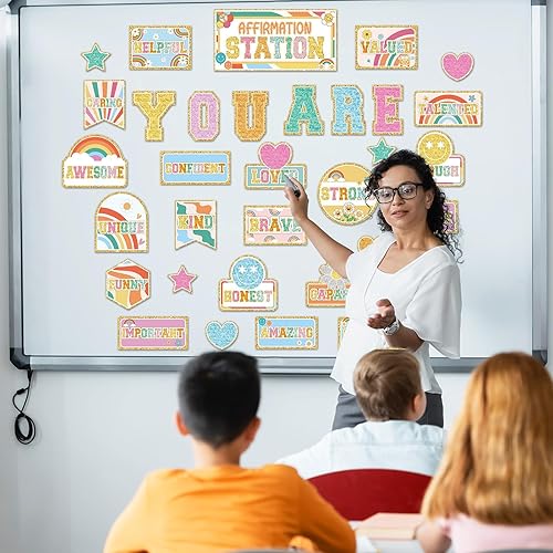 Miniatura 7 de Hippie Retro Groovy Affirmation Station - Juego de tablones de anuncios motivacionales bohemios, hippie, decoración de aula, afirmaciones positivas,