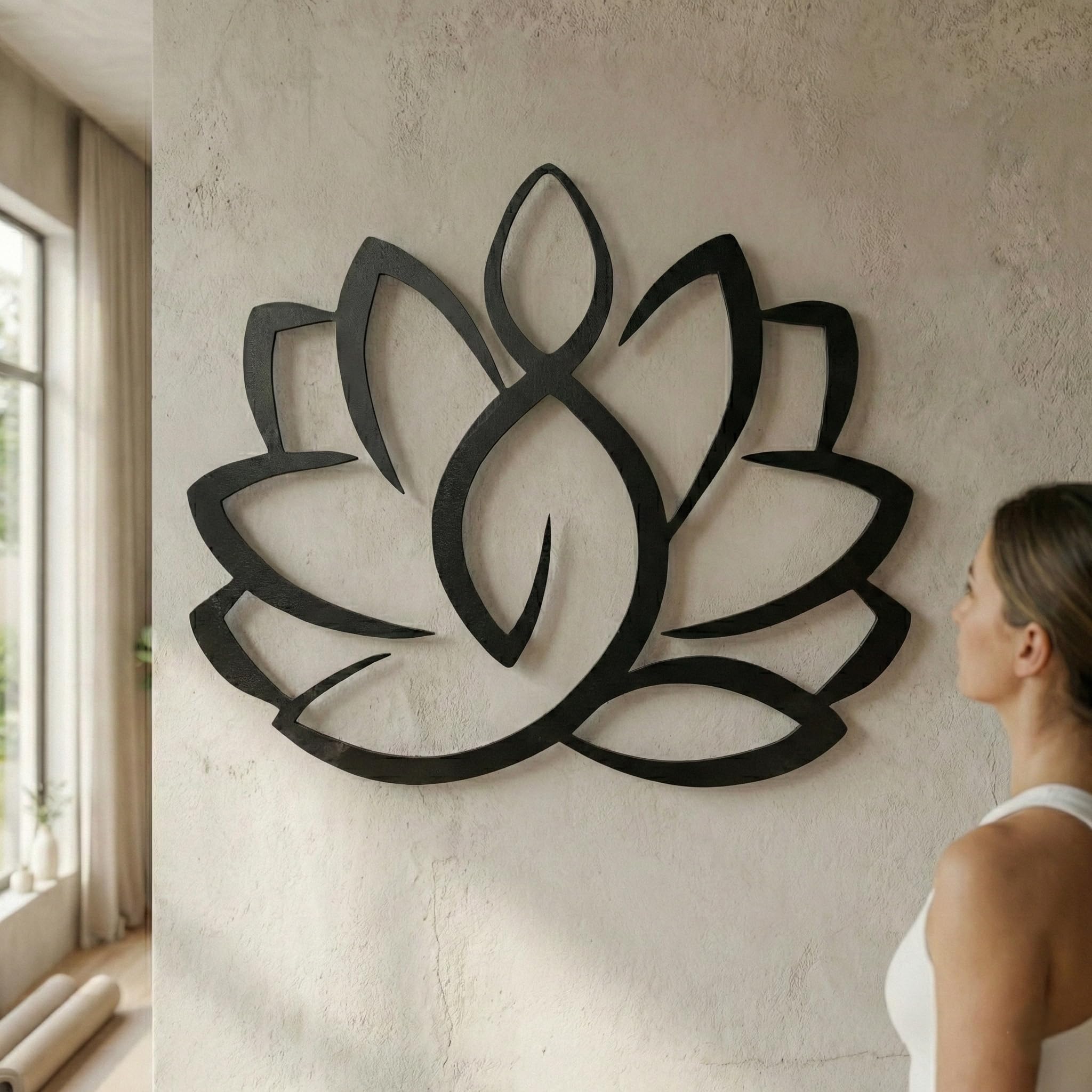 DEKADRON Arte mural de metal con flor de loto, decoración del hogar, decoración de yoga, letrero metálico (45 x 37 cm)