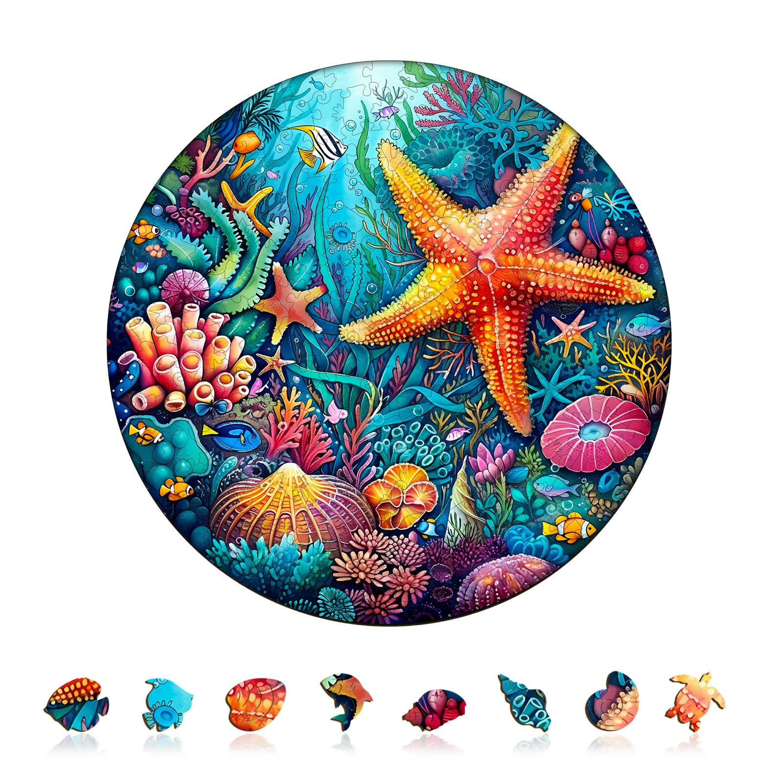 WOODBESTS Wooden Puzzles for Adults, Starfish Garden Wooden Puzzle, Irregular Unique Puzzles, Beautiful Gifts for Puzzle Lovers (13.4 * 13.4 in 290pcs)