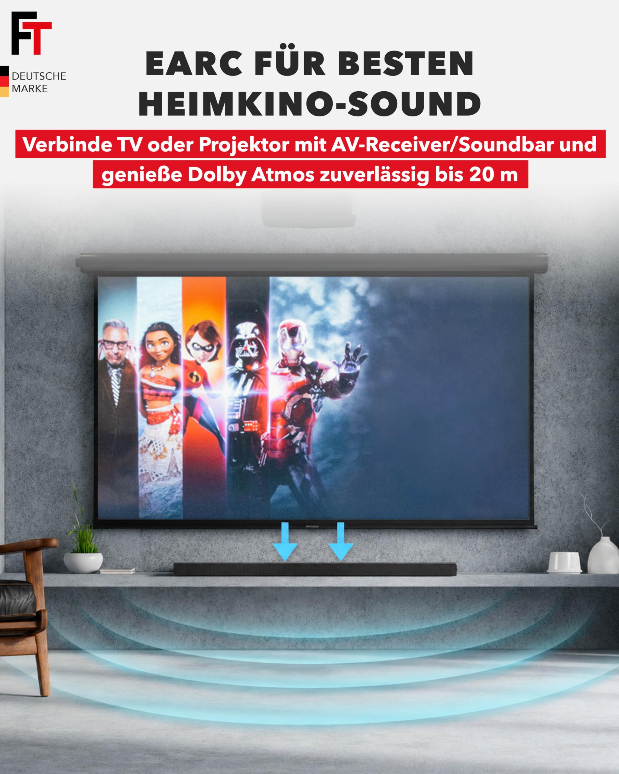 FeinTech ProAqtive HDMI Glasfaserkabel 12m Hybrid-Kabel AOC Fibre 8K 60Hz 4K 240Hz 48Gbps eARC CEC, kompatibel mit TV, PC, Xbox, PS5