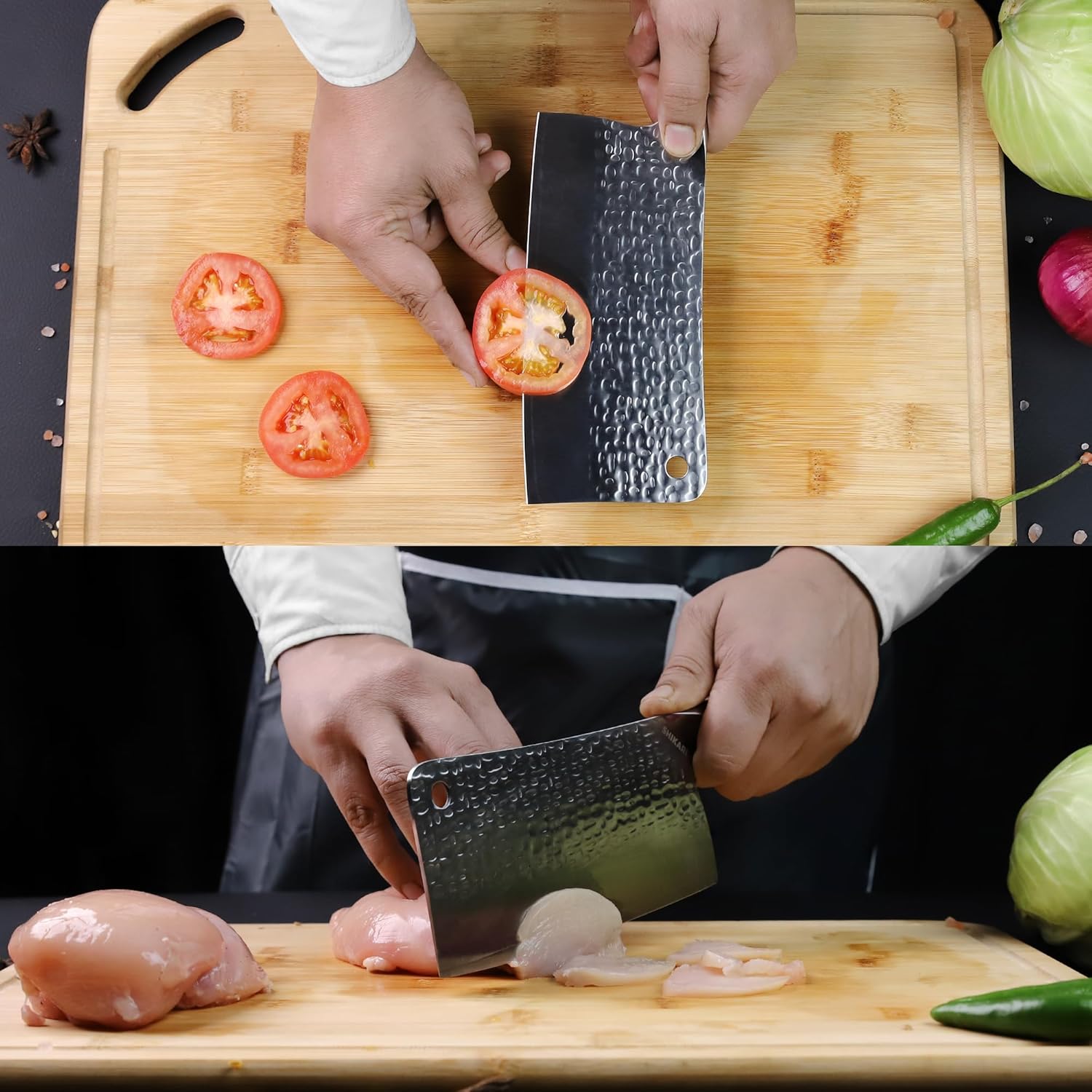 SHIKARI Cleaver Knife 7 inch – Full Tang Damascus VG10 Meat Cleaver with Pakkawood Handle, Super Sharp 15° Edge Butcher Knife for Meat Cutting, Chinese Cleavers for Kitchen or BBQ