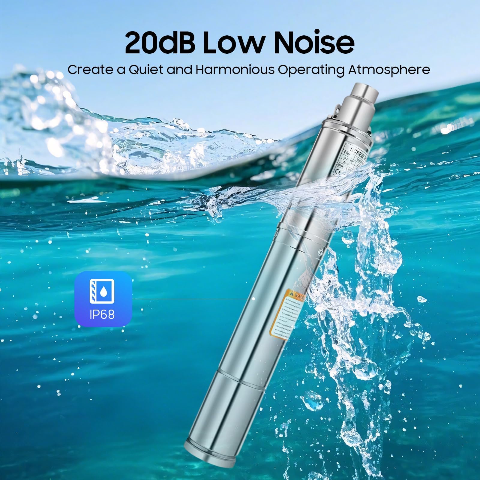 Bomba para pozos profundos de 3 pulgadas, 250 W, altura de extracción de 80 m, 1600 l/h, acero inoxidable 304, bomba sumergible con cable de 20 m, IP68, para riego de agua doméstica