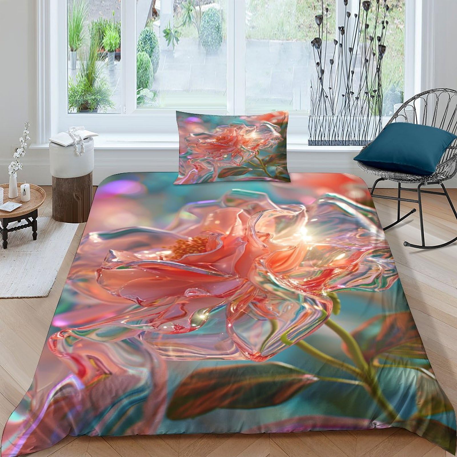 Housse de couette fleurs colorées 200x200cm parure de lit douceur