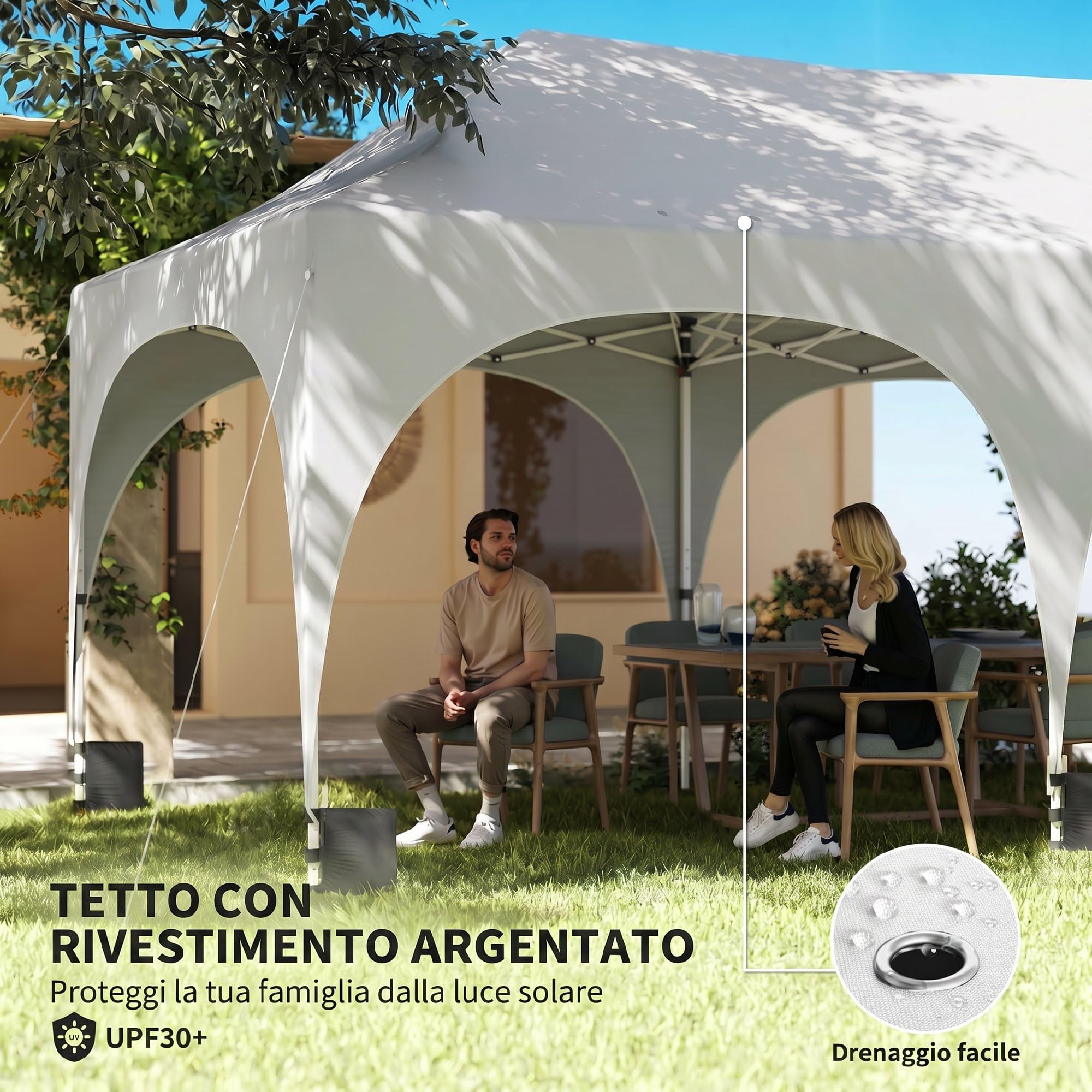 Outsunny Gazebo 3x6 m Pieghevole Pop Up Altezza Regolabile con Pareti Laterali UV30+ per Esterno Grigio Chiaro/Bianco