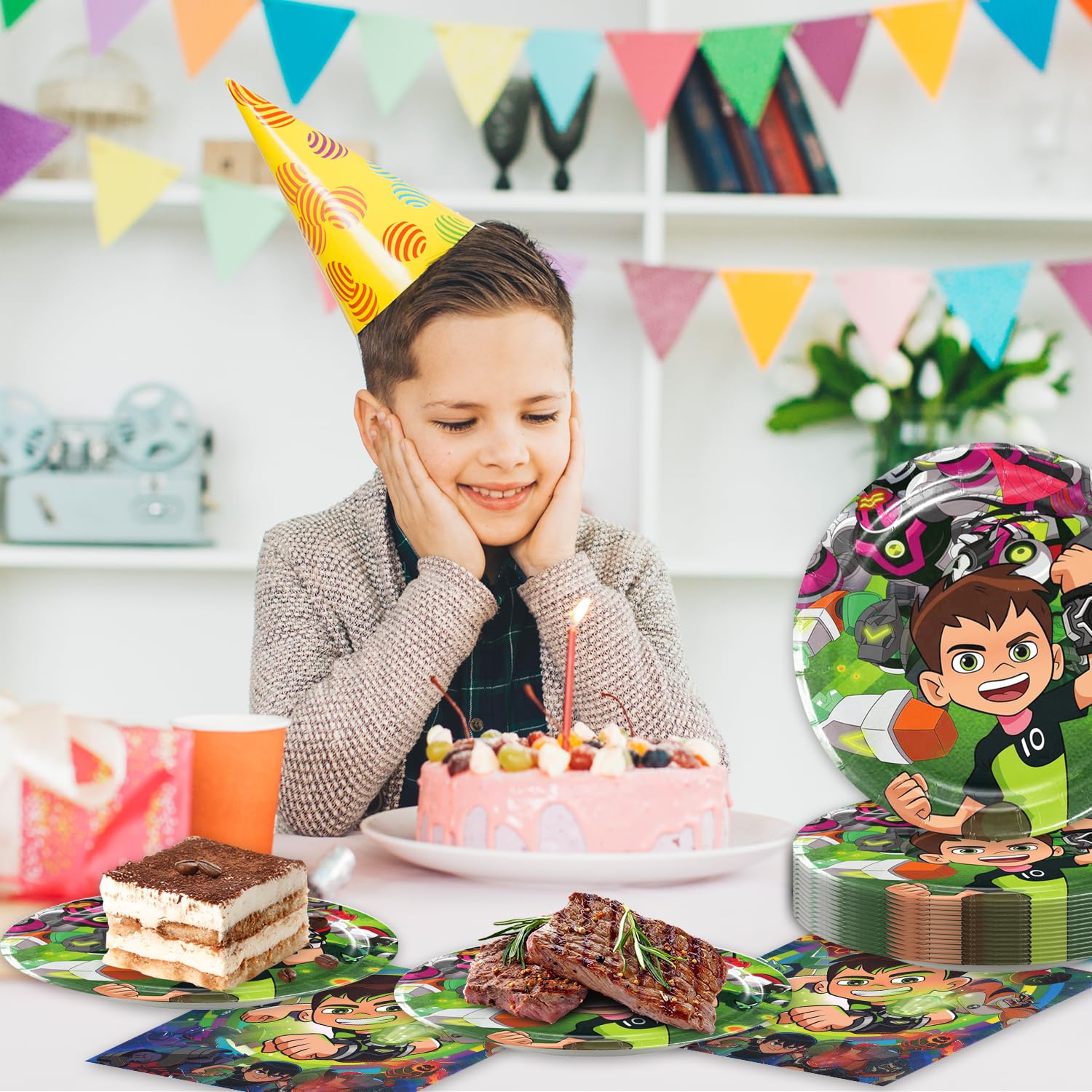 Brand New Licensed Ben 10 40 Piece Party Pack Plates Hats