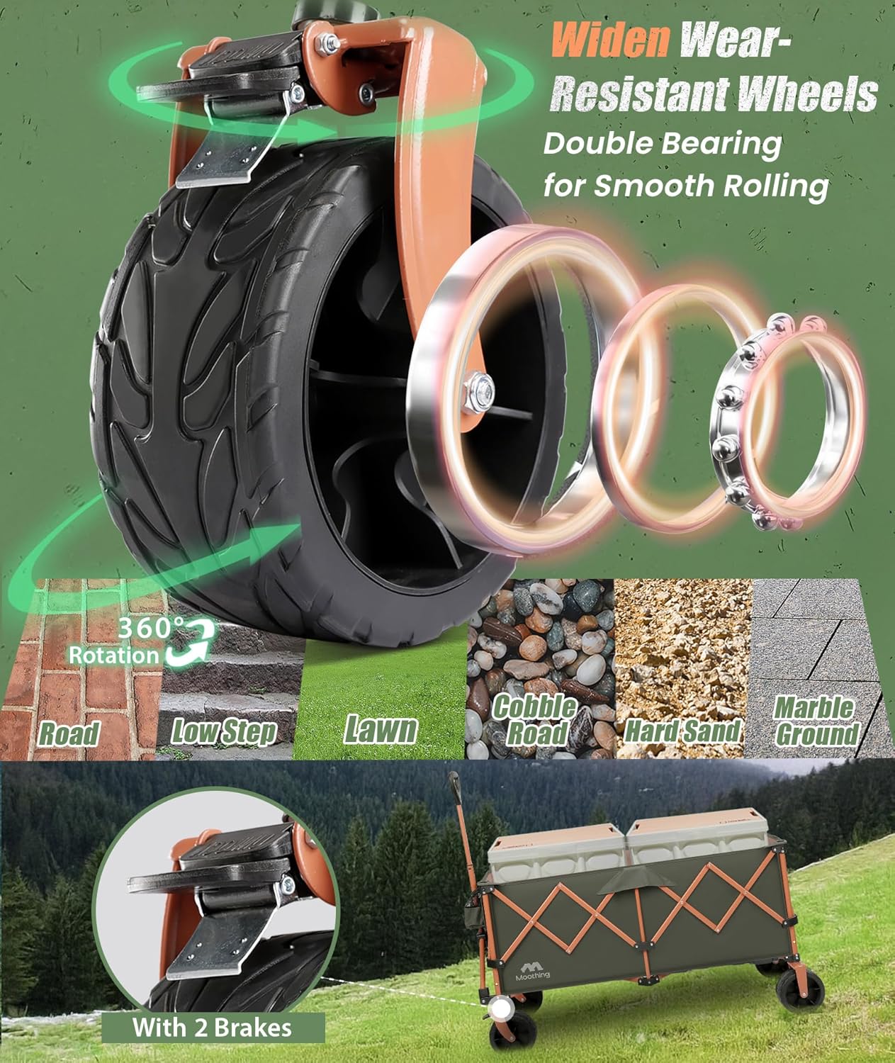 48”L Foldable Wagons Carts Extended, Collapsible Folding Wagon 500lbs Heavy Duty, 400L Large Beach Wagon, Utility Wagon with All Terrain Big Wheels for Sports, Camping, Grocery, Garden, Black