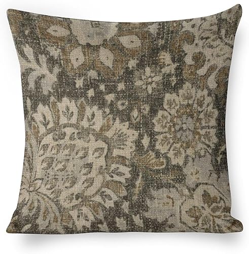 Fundas de almohada de lino marrón y negro, funda de almohada floral bohemia vintage floral moderna para cama, sofá, sala de estar (solo funda) 16 x