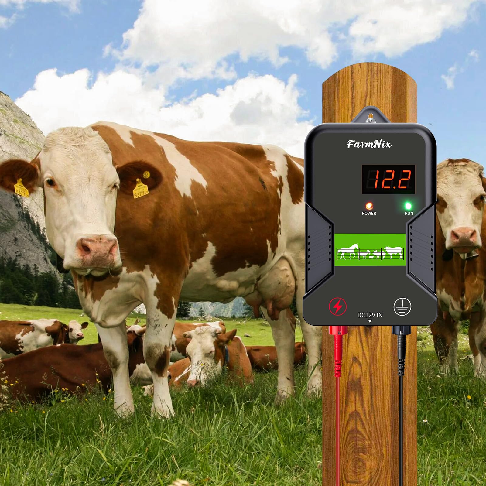 Recinto Elettrico per Animali a 12V con Display a LED, Portata 15 km, 2 Joule Elettrificatore per Recinto Elettrico 12KV per La Protezione di Bestiame, Pascoli Centralina di Controllo(Nero Grigio)