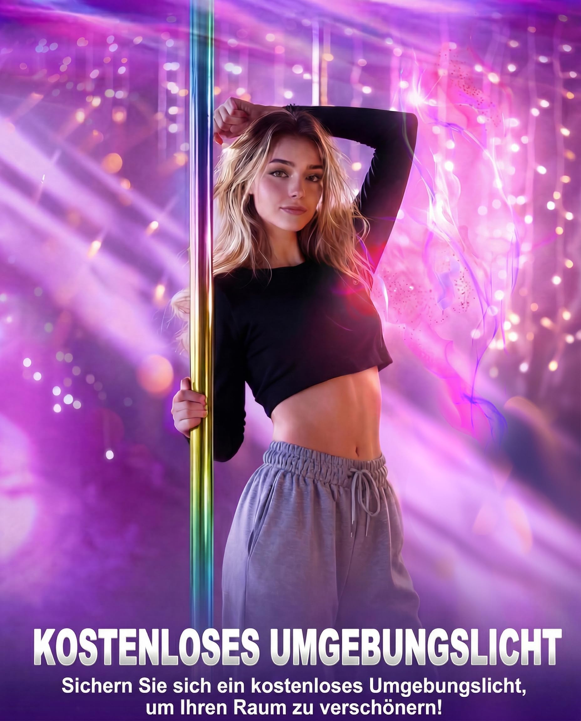 WantJoin Pole Dance Stange 45mm, Tanzstange Höhenverstellbar 224-275 cm, Statisch & Spinning, Verchromter Stahl,Poledance Set für Zuhause, Fitnessstudio, Indoor, Club und Party, Ohne Bohren