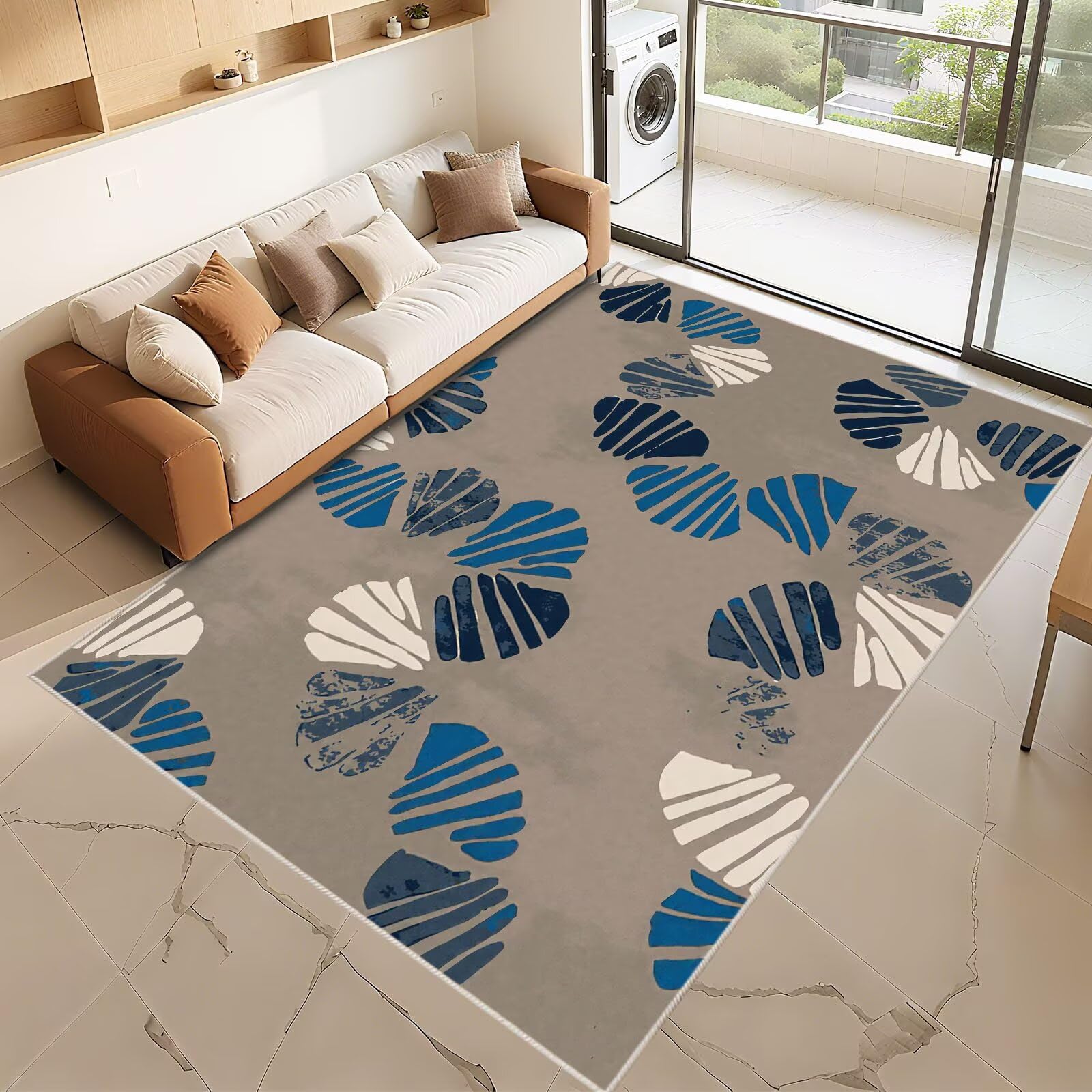 Tapis salon gris bleu 180x200cm grand format moderne et minimaliste