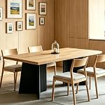 160 cm Long Dining Table for 6-8 People - Kitchen Table with Extra Thickened Tabletop & Heavy Duty Base Legs, Modern Rectangular Dinner Table for Kitchen, Conference Room, Home, Natural + Black