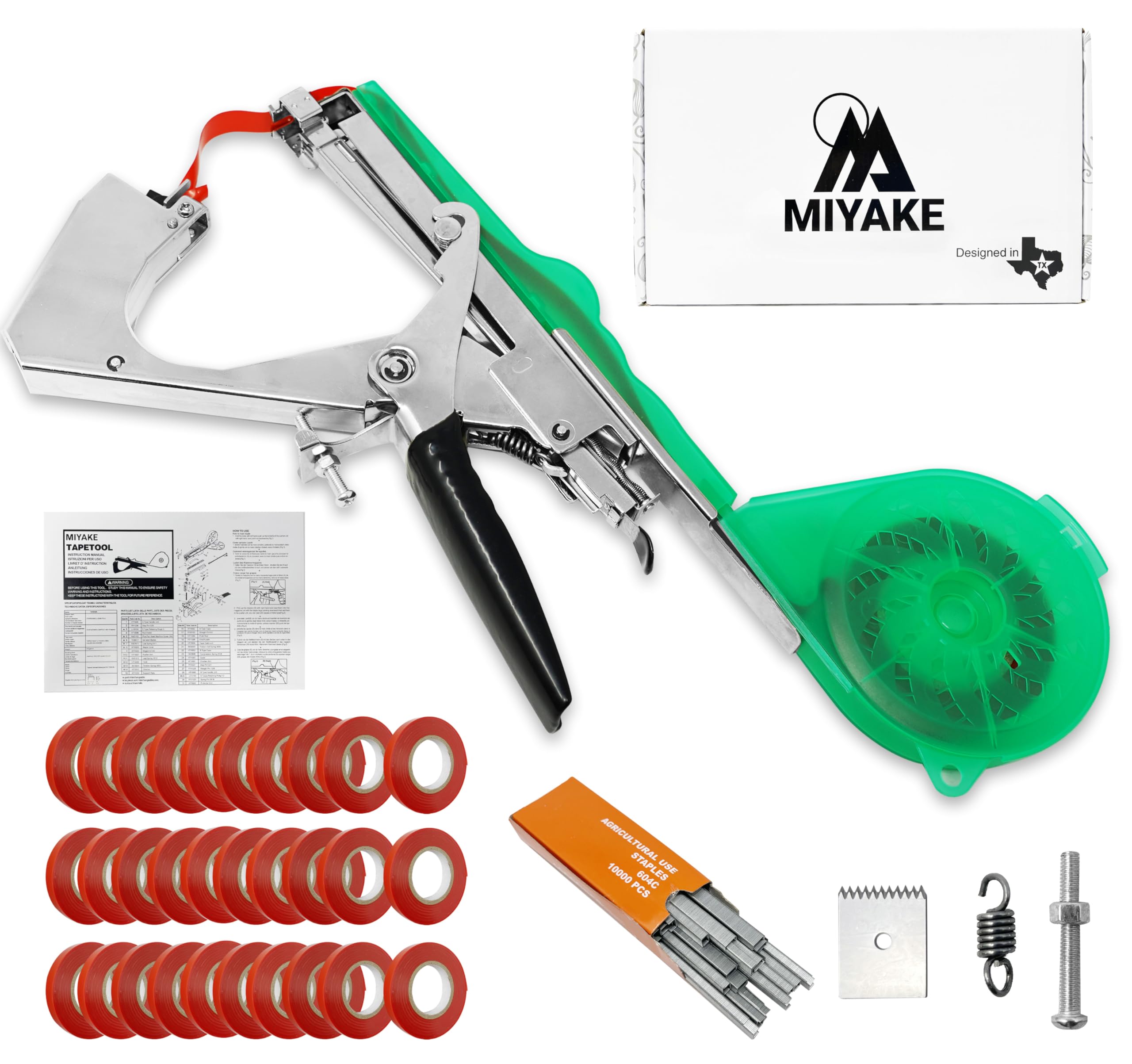 Miyake Máquina atadora de plantas, 30 rollos, 10000 grapas, cinta para plantas, cinta de jardín, tomates de uva, uva, vid, pepino, pimienta, accesorios de jardín para hacer jardinería rápida y fácil