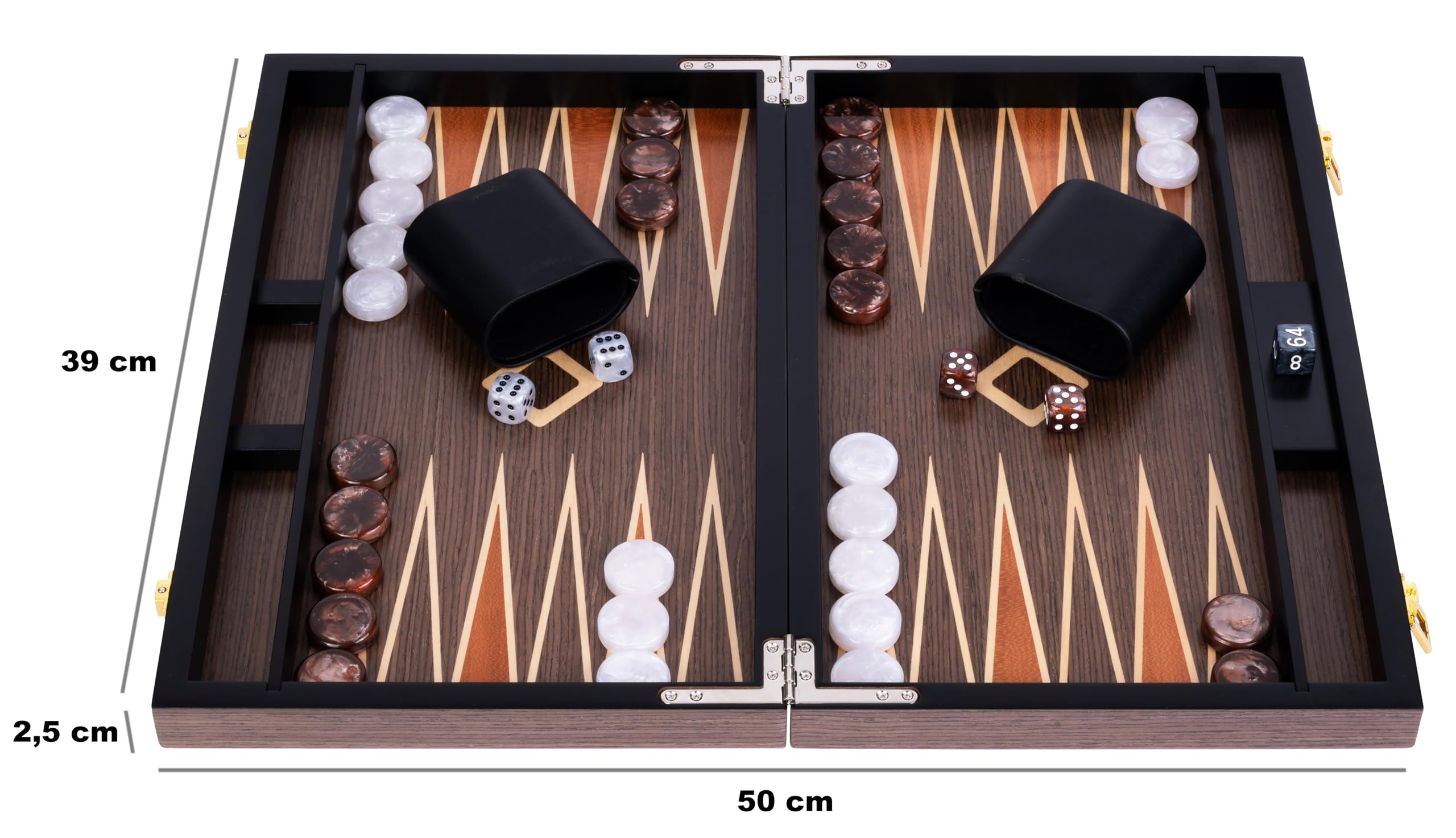 Engelhart - 250546 - Backgammon de Luxe 15 Pouces - Plaqué Bois de Ronces de Noyer Verni - Jeu de Société Classique – Cadeau Élégant - 50 x 39 x 2,5 cm (Ouvert) - Jeux en Bois Marquete
