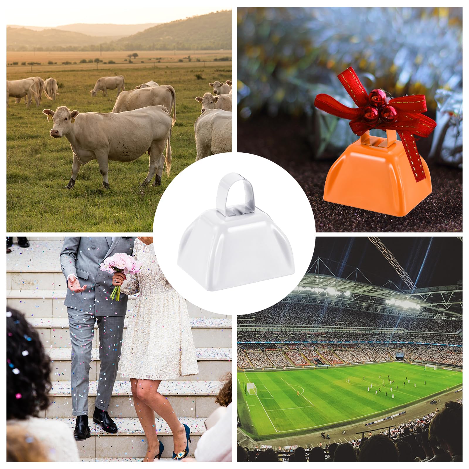 PATIKIL 24 Pezzi Campanacci Per Partite Di Calcio, 3 Pollici Campanacci Per Eventi Sportivi All'Ingrosso Strumenti Per Fare Rumore Campanacci Metallici Con Corda Per Tifo Matrimoni, Bianco