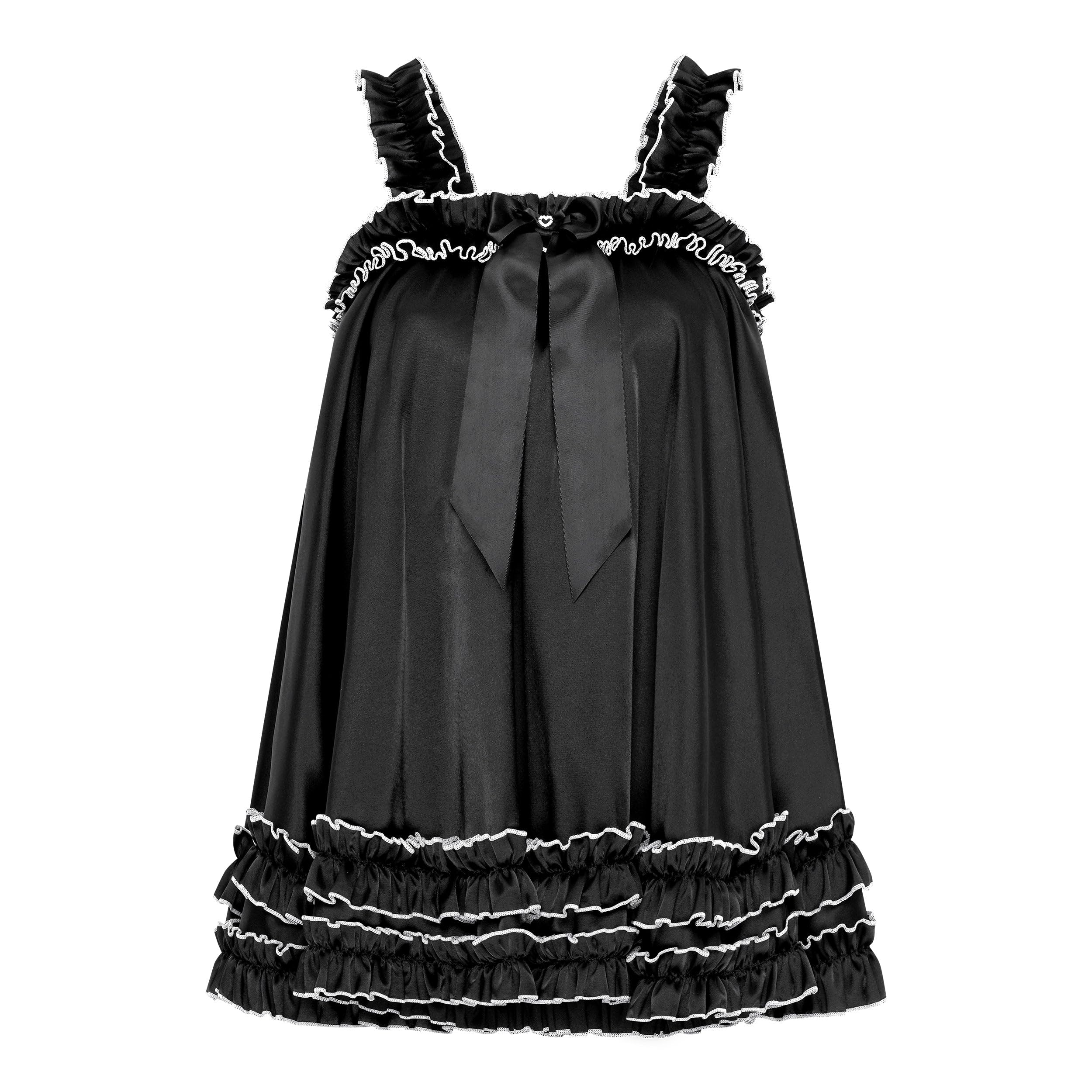 Satini Lencería Satén el marica con Volantes Volantes Babydoll Vestido Negligé Femenino Travestismo Cosplay