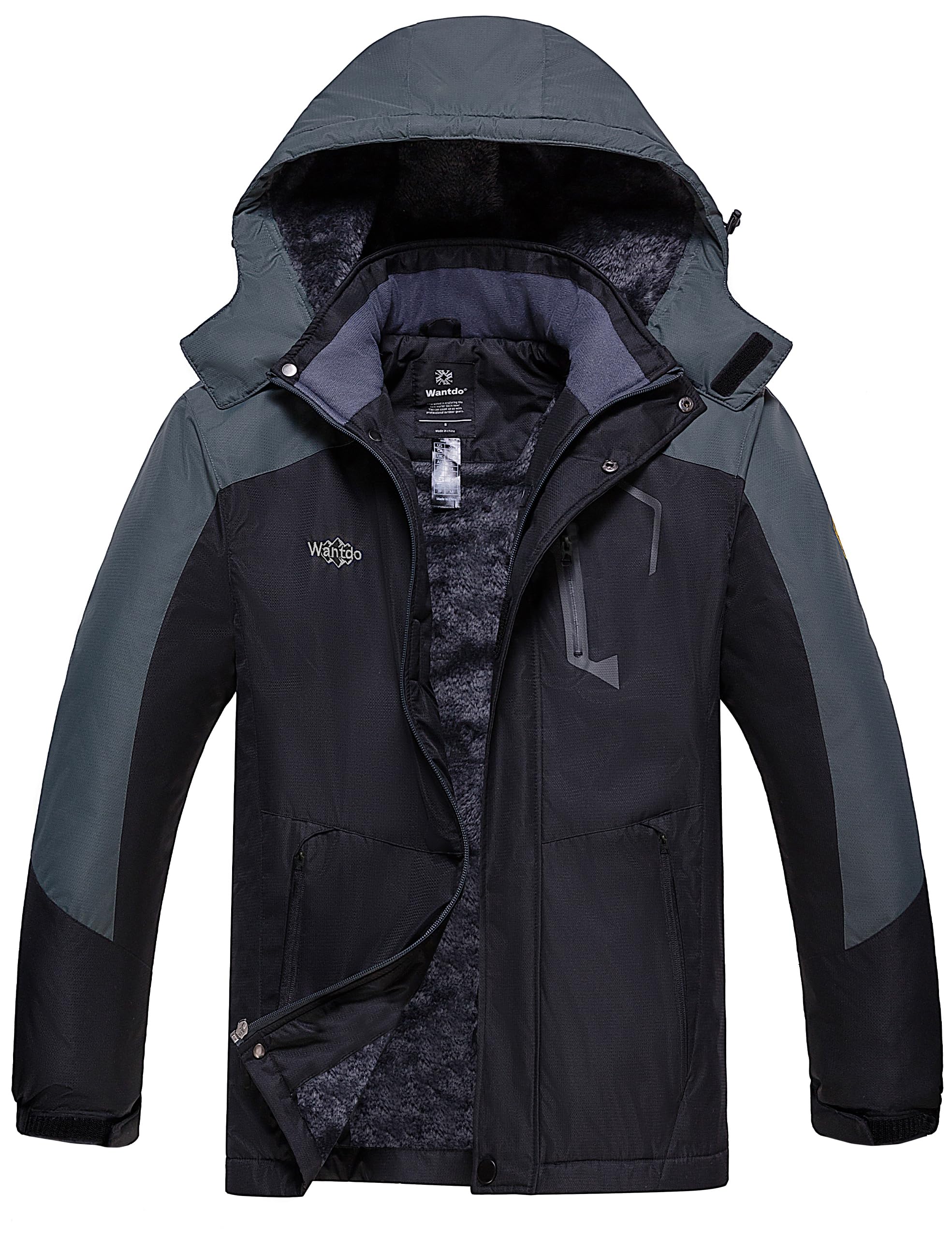 wantdo men's mountain waterproof ski coat winter snow parka black & gray x-large