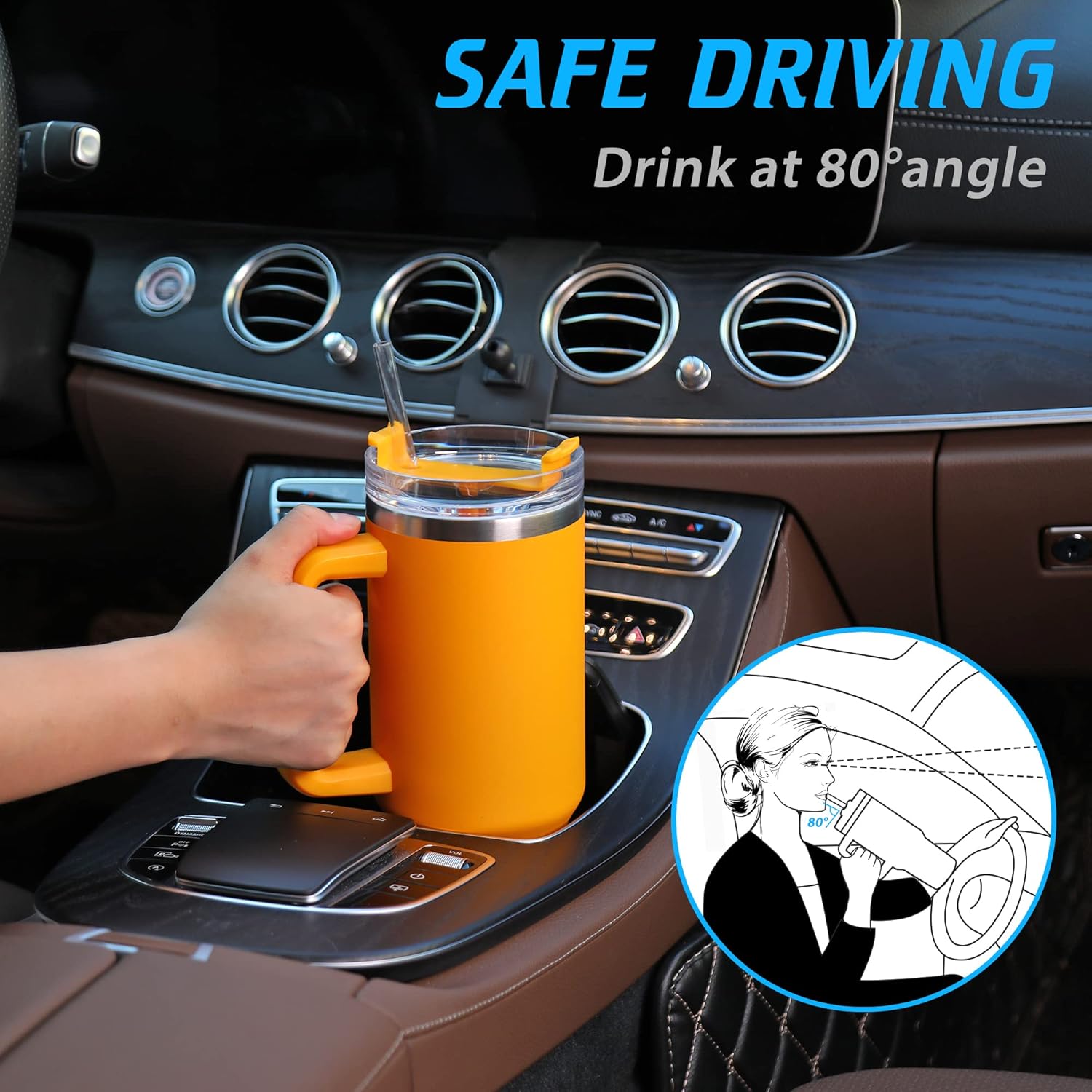 TaroKitc 40 oz Tumbler with Handle | Stainless Steel Insulated Travel Mug with Lids and Straw | Iced Coffee Cup | Keeps Drinks Cold for 34 Hours | Dishwasher Safe, BPA Free | Orange - Image 2